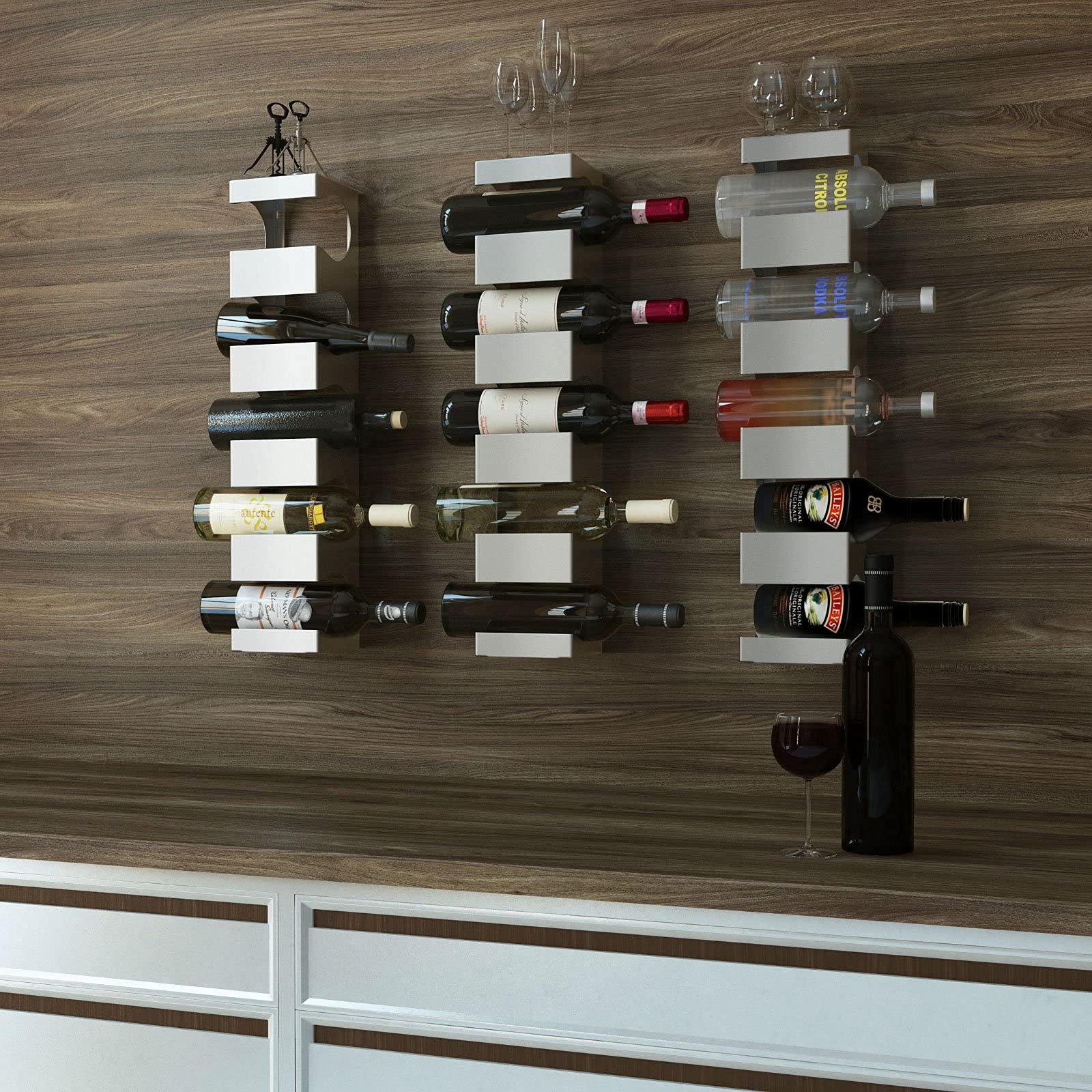 Brightmaison Alex Wall Mounted Wine Rack - Stainless Steel 5-Bottle Holder for Kitchen Organization & Wine Storage | Perfect for Home Bars, Restaurants, and Wine Cellars