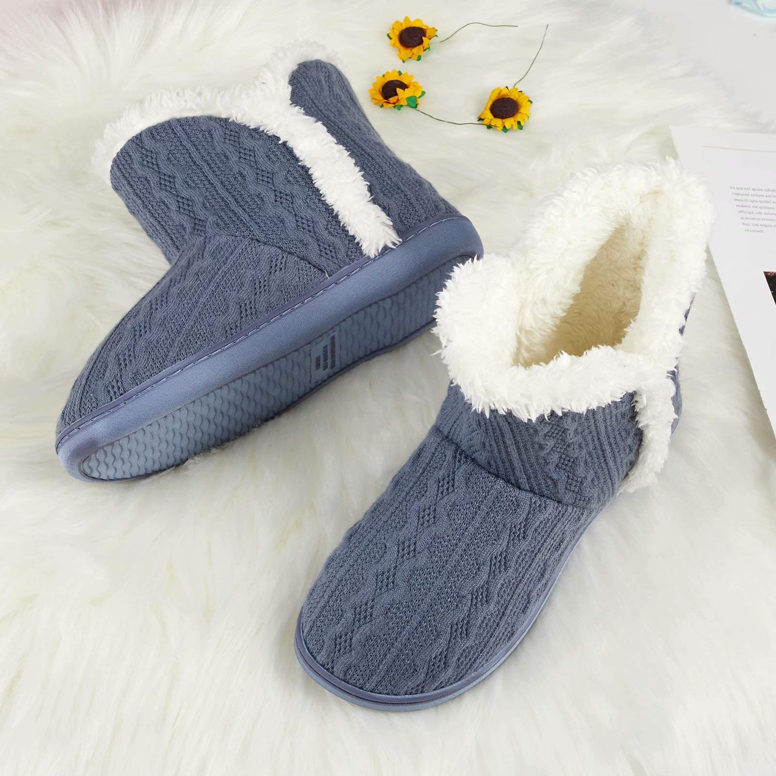 TUOBUQU Women's Winter Bootie Slippers - Cozy Fluffy Plush House Shoes for Indoor & Outdoor Use - Warm Fuzzy Slippers for Home, Office, Travel and Cold Weather Comfort