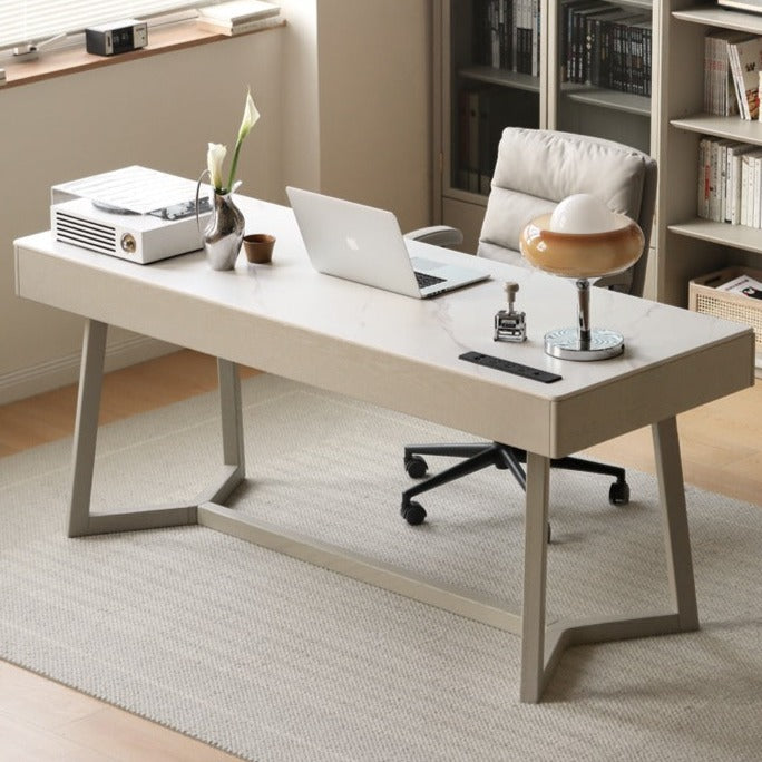 Solid Oak Wood Desk with Drawer - Warm & Elegant Writing Table for Home Office, Study Room or Library - Durable Wooden Workstation for Professionals & Students