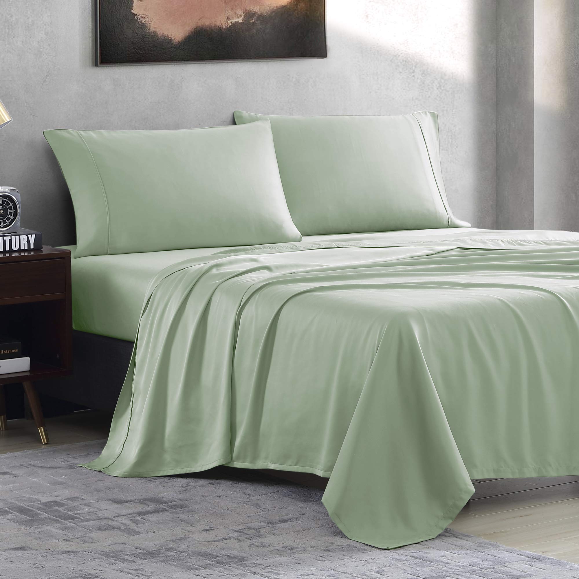 Premium 100% Tencel Modal Sateen Sheet Set - Luxuriously Soft, Breathable & Cooling Beech Tree Fiber Bedding - King Size Mint Green - Perfect for Hot Sleepers & Eco-Friendly Home Decor