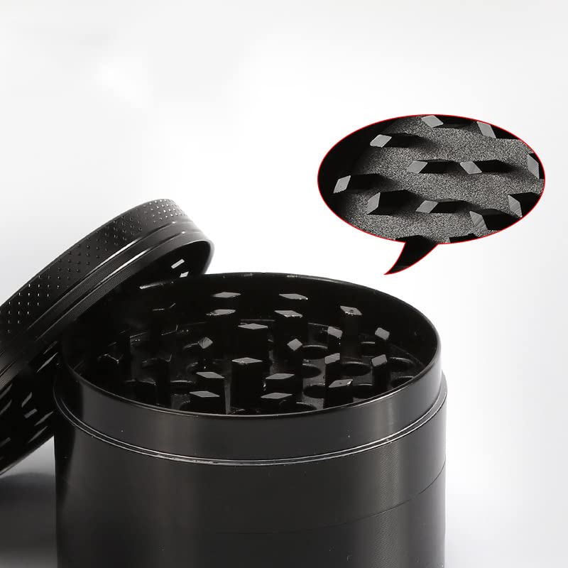 4 Layer Zinc Alloy Herb Grinder with Pollen Catcher & Scraper - Portable Mini Crusher Mill for Dry Herbs - Includes Cleaning Brush - Perfect for Travel, Camping & Home Use (50mm, Black)