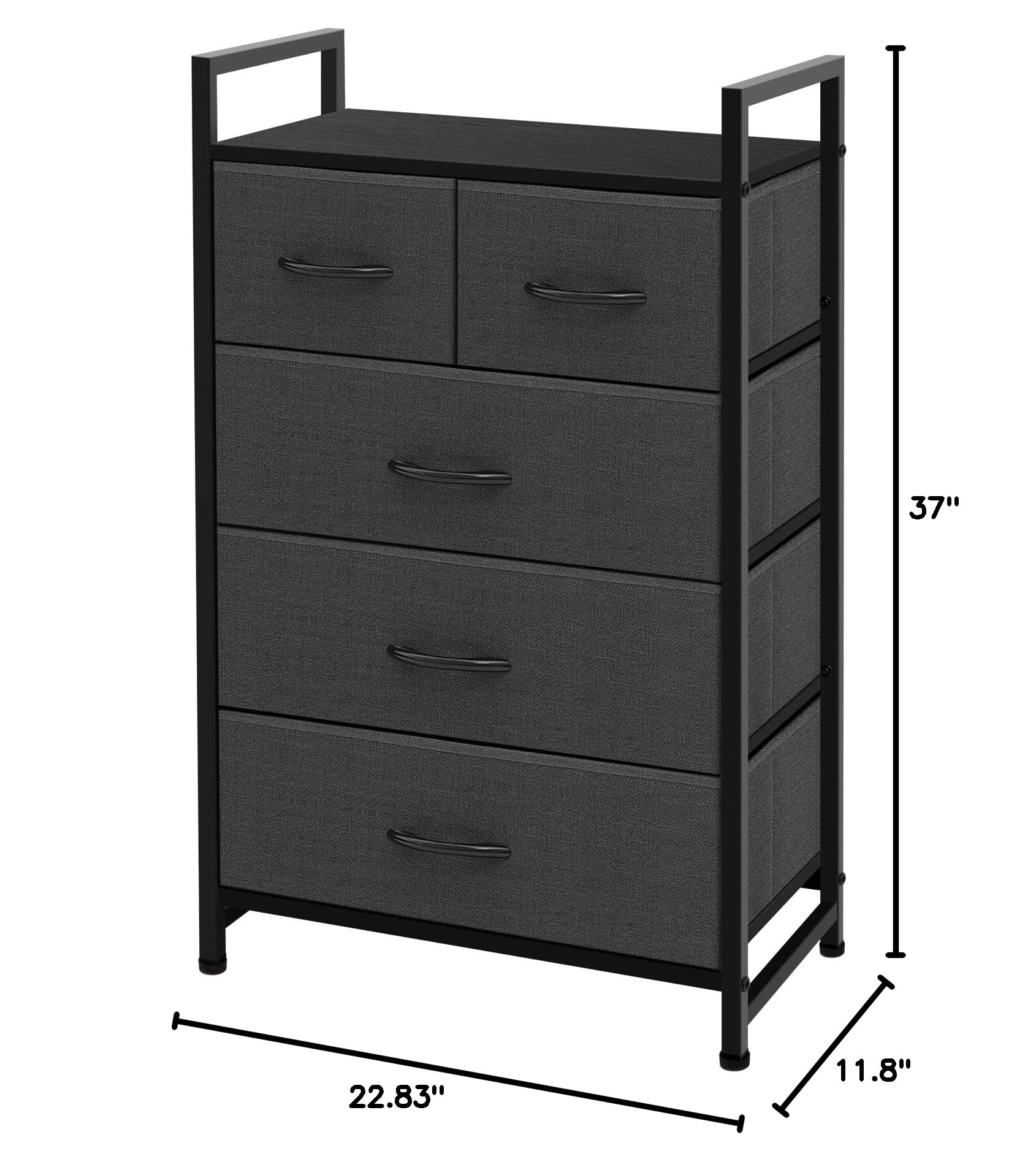 AZL1 Life Concept 5-Drawer Storage Dresser with Removable Fabric Bins - Large Standing Organizer for Bedroom, Office & Living Room - Dark Grey Furniture Unit - Perfect for Closet Organization, Home Decor & Small Space Storage Solutions