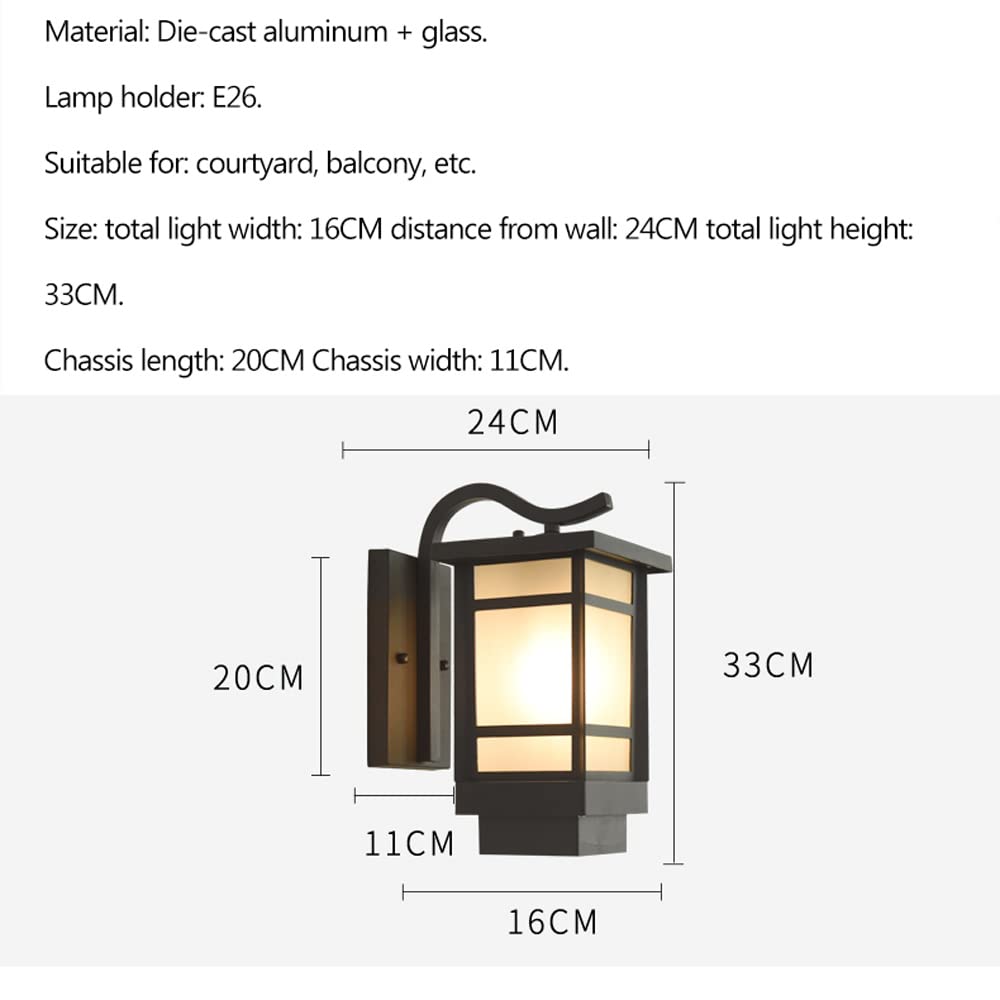 Matte Black Outdoor Wall Lantern with Square Frosted Glass Shade - Waterproof Exterior Porch Light Fixture - Aluminum Wall Mount Lamp for Garage, Doorway, Patio & Garden Lighting