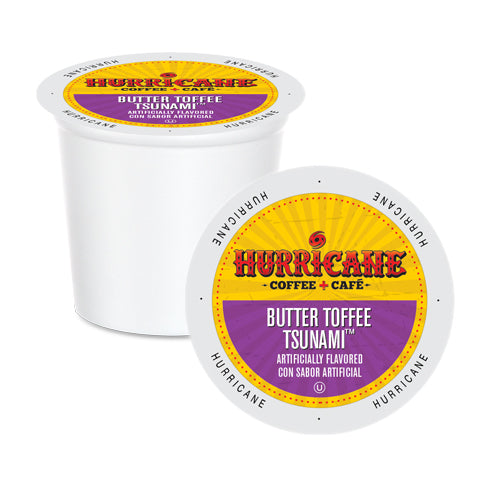 Premium Hurricane Coffee Butter Toffee Tsunami Single Serve Coffee Pods - 24 Pack for Keurig Machines | Perfect for Office, Home & Gifting