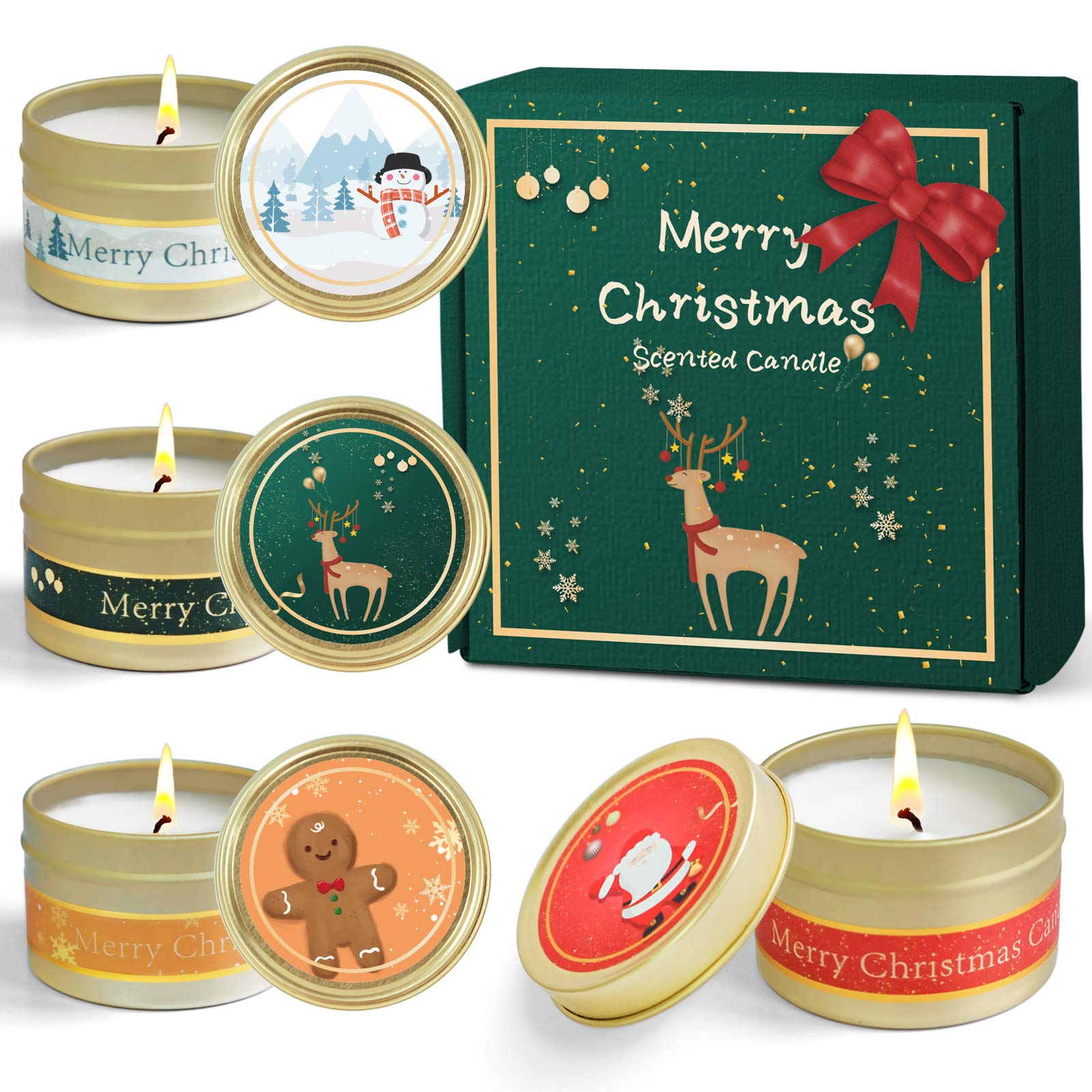 STRN Christmas Scented Candles Gift Set - 4 Pack Holiday Candles in Travel Tins (Apple Cinnamon, Gingerbread, Noble Wine, Winter Cedarwood) for Home Decor, Cozy Ambiance & Thoughtful Gifts
