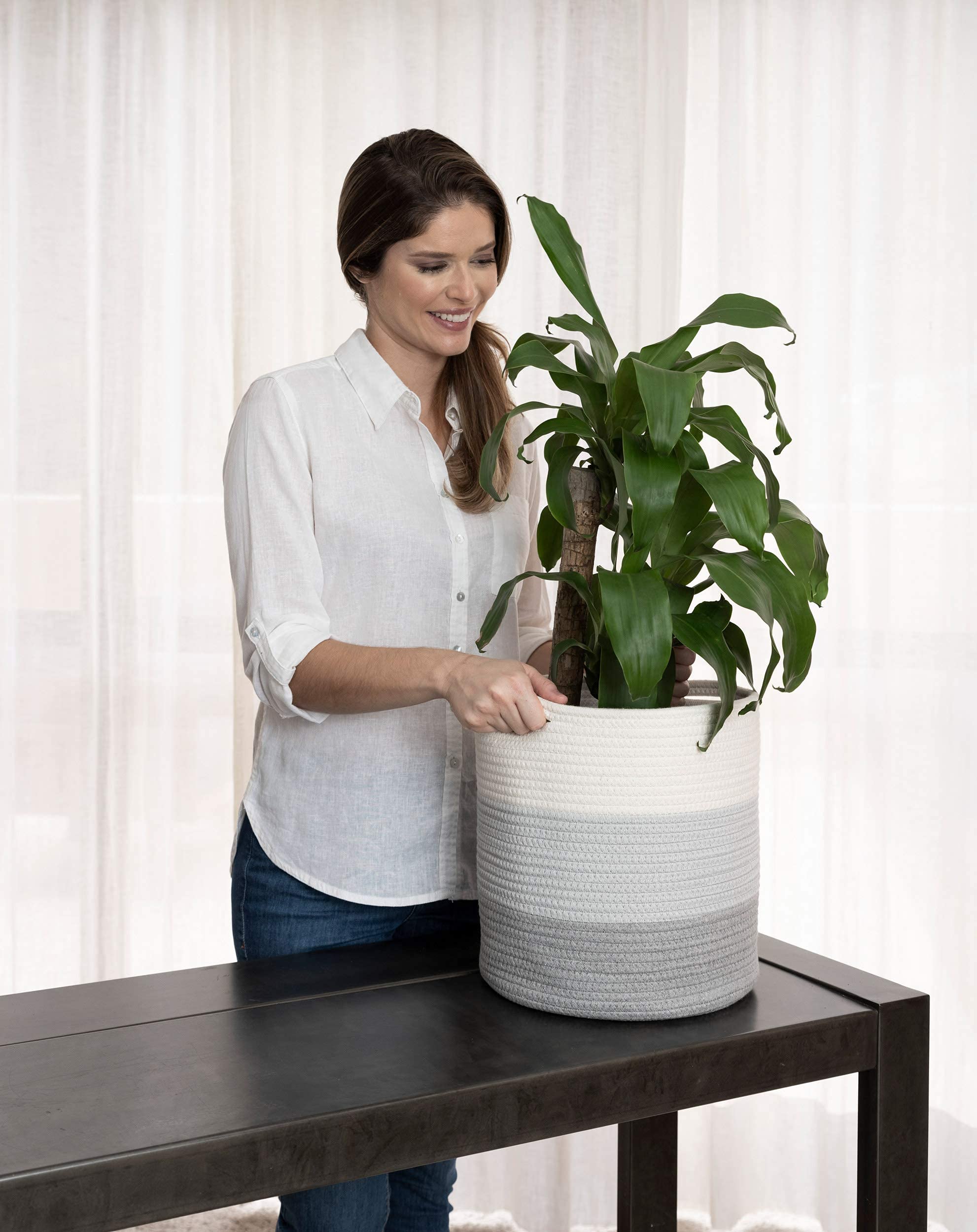 OrganiHaus 2-Pack Woven Jute Rope Plant Basket for Indoor Plants - Decorative Gray Planter Cover (10 & 12 Inch) | Perfect for Living Room Decor, Office Plants & Home Gardening Accessories
