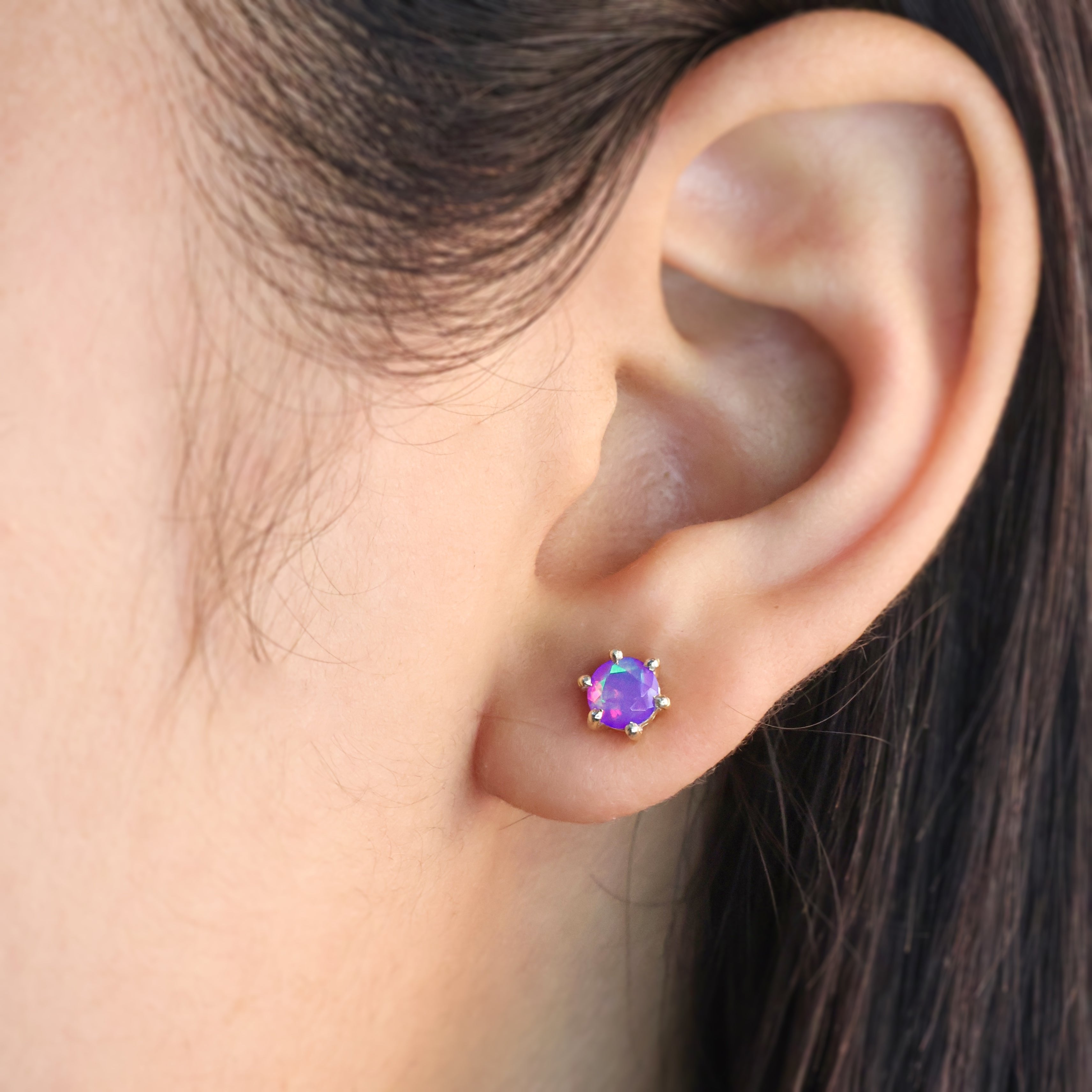 Lavender Opal Stud Earrings for Women - Round Gemstone Simple Earrings for Everyday Wear & Gift Giving