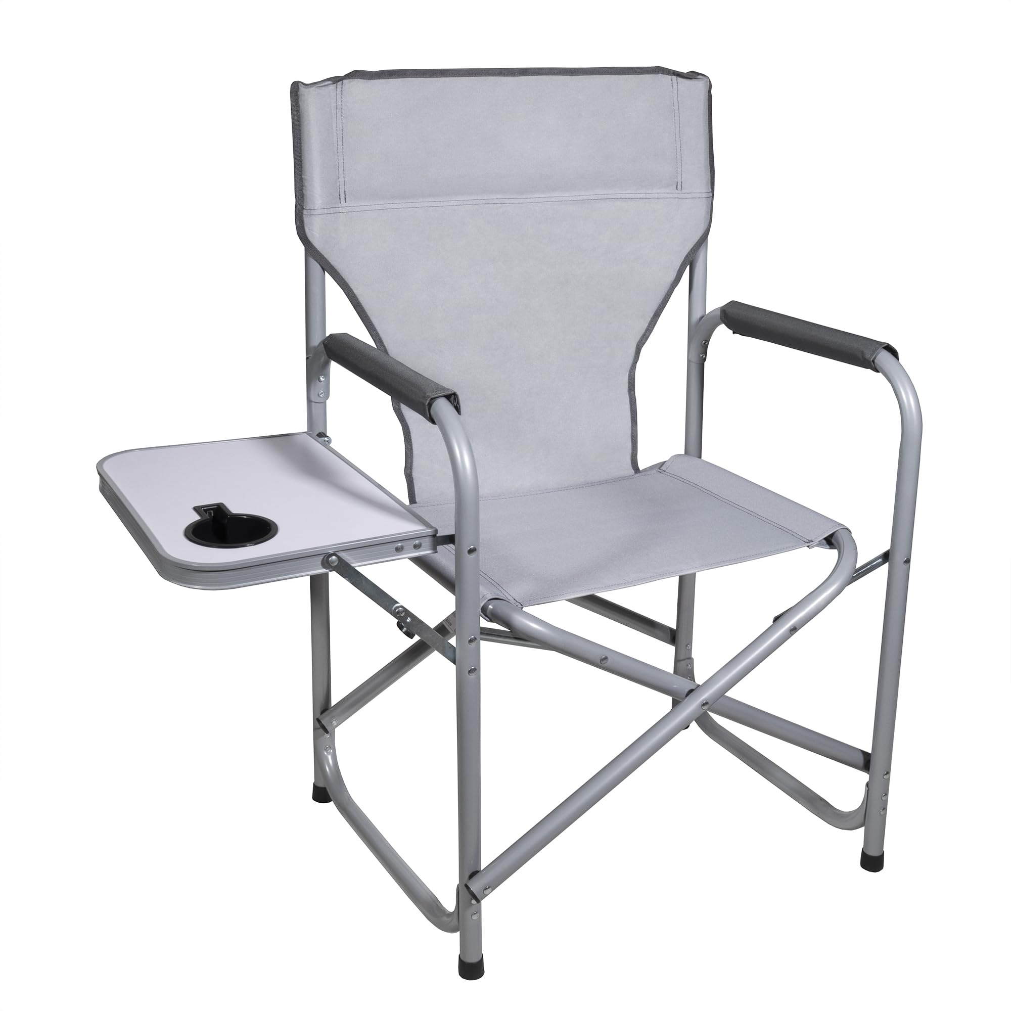 Zenithen Portable Outdoor Director's Folding Chair with Side Table - Lightweight Camping Chair for Sporting Events, Beach, Picnics & Backyard Relaxation - Light Grey