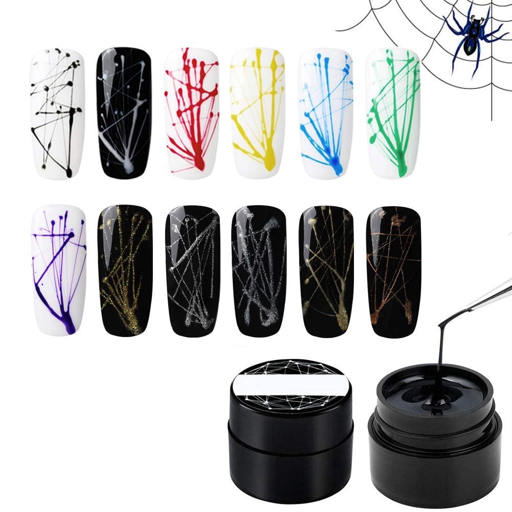 D.B.Z. Black Spider Gel Polish Kit - UV LED Nail Art Paint for Spider Web Design, Black & White Gel Polish Set - Perfect for Halloween, Gothic, and Creative Nail Designs