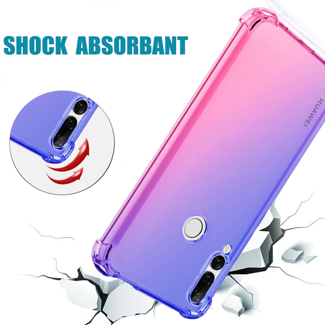 Huawei Y9 Prime 2019 Case with Tempered Glass Screen Protector - Cute Clear Gradient Slim Shockproof TPU Back Cover for Honor 9X/P Smart Z STK-LX1 (Blue/Pink) | Perfect for Daily Protection & Style Enhancement
