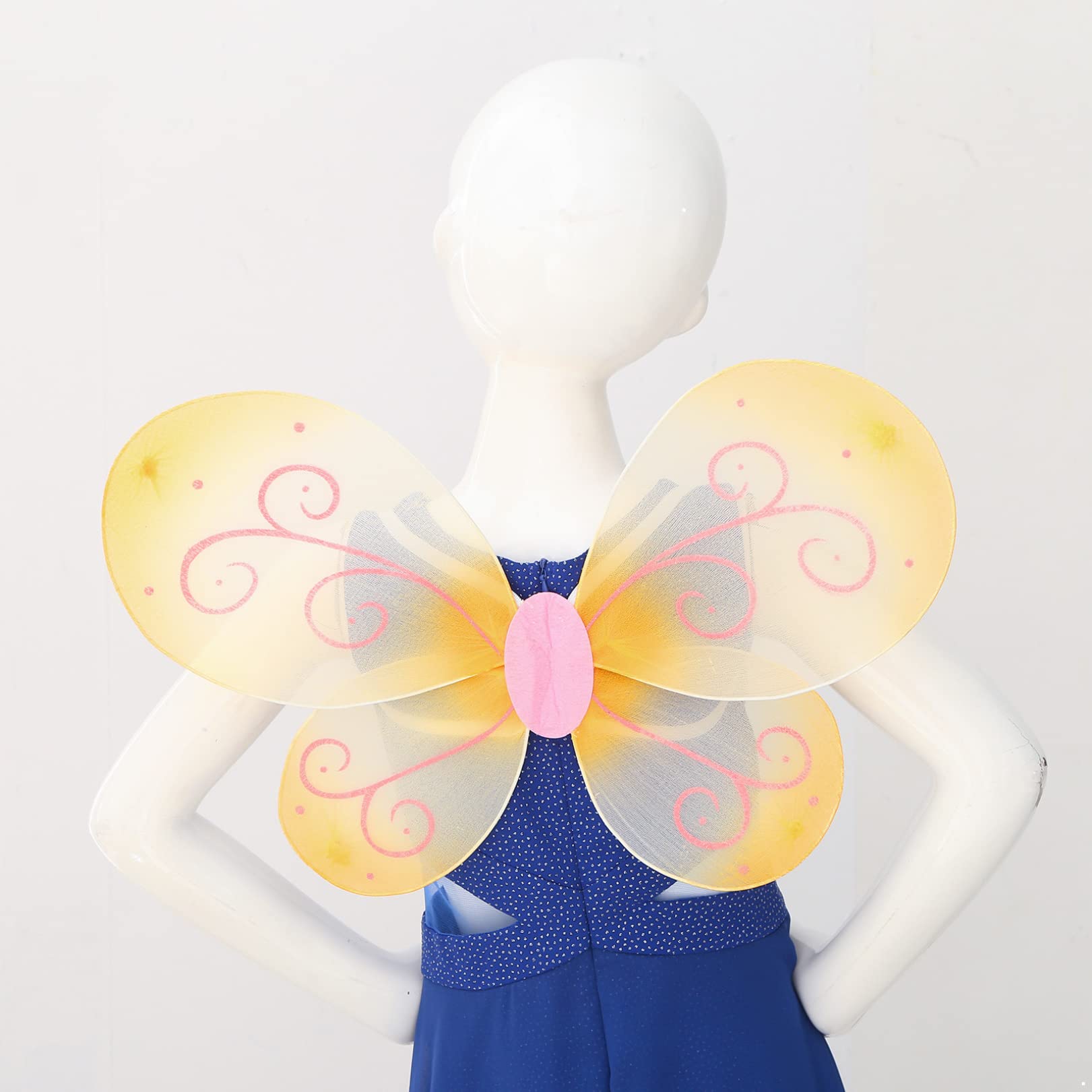 FEESHOW Flower Fairy Butterfly Wings - Yellow Elf Angel Costume Wings for Halloween, Cosplay, Masquerade Parties & Fairy Themed Events | One Size Fits All