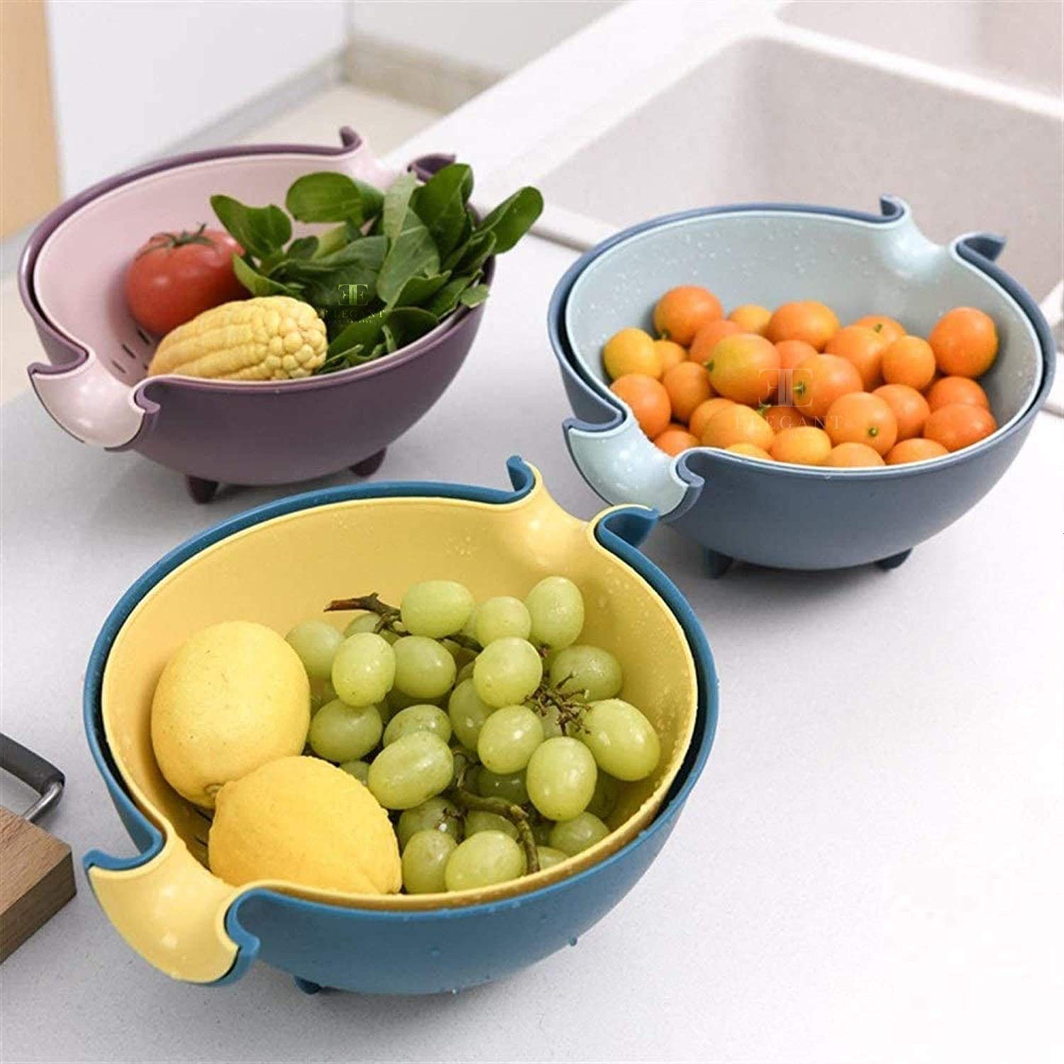 PFB Plastic Multifunctional Fruit & Vegetable Washing Basket with Drainer - Kitchen Strainer Bowl for Washing, Draining and Serving Fresh Produce - Perfect for Kitchen Counter, Dining Table & Food Prep - Made in India