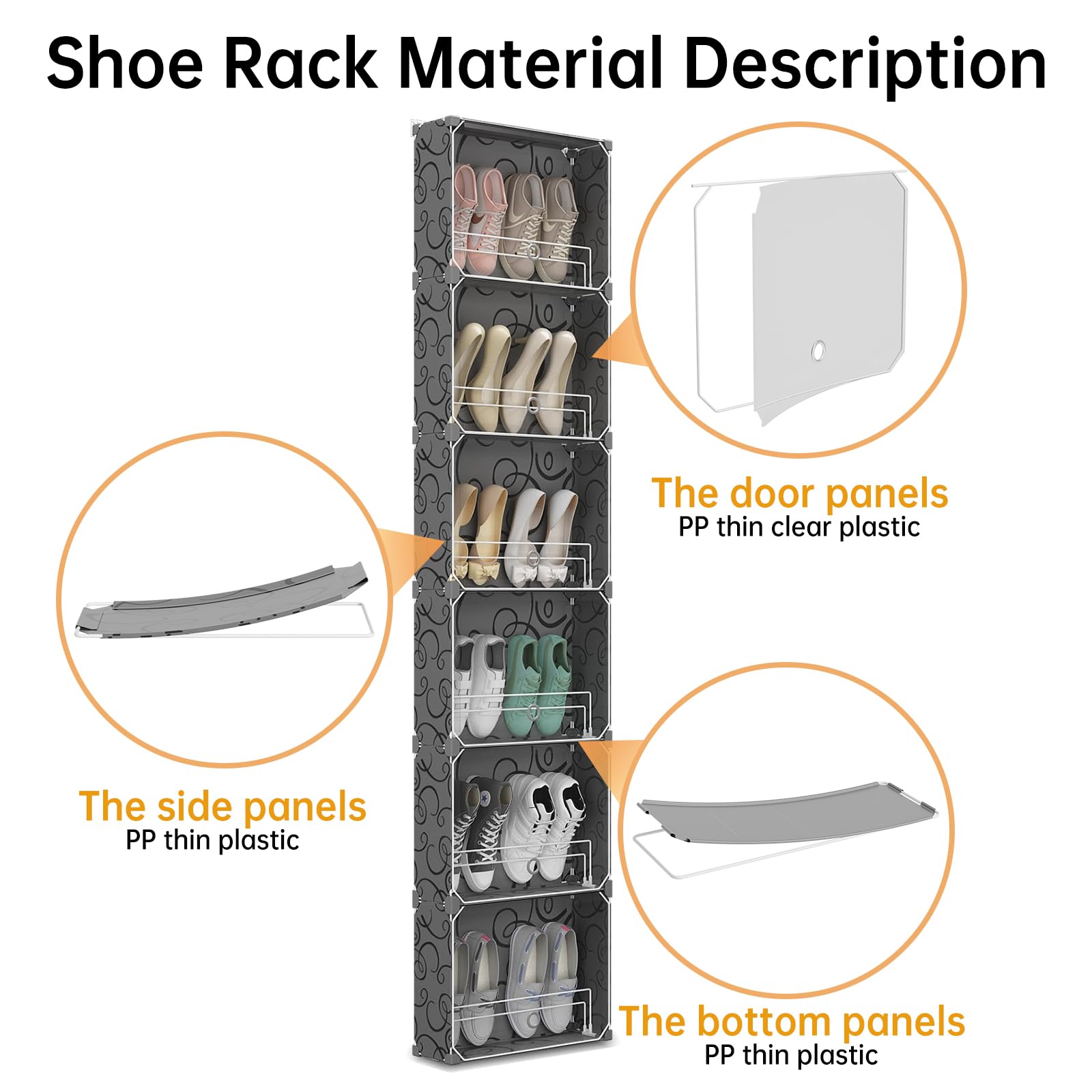 MAGINELS 6-Tier Shoe Rack Organizer with Cover - Slim Space-Saving Shoe Storage Cabinet for Closet, Entryway, Behind Door - Black | Perfect for Small Spaces, Apartments & Dorm Rooms