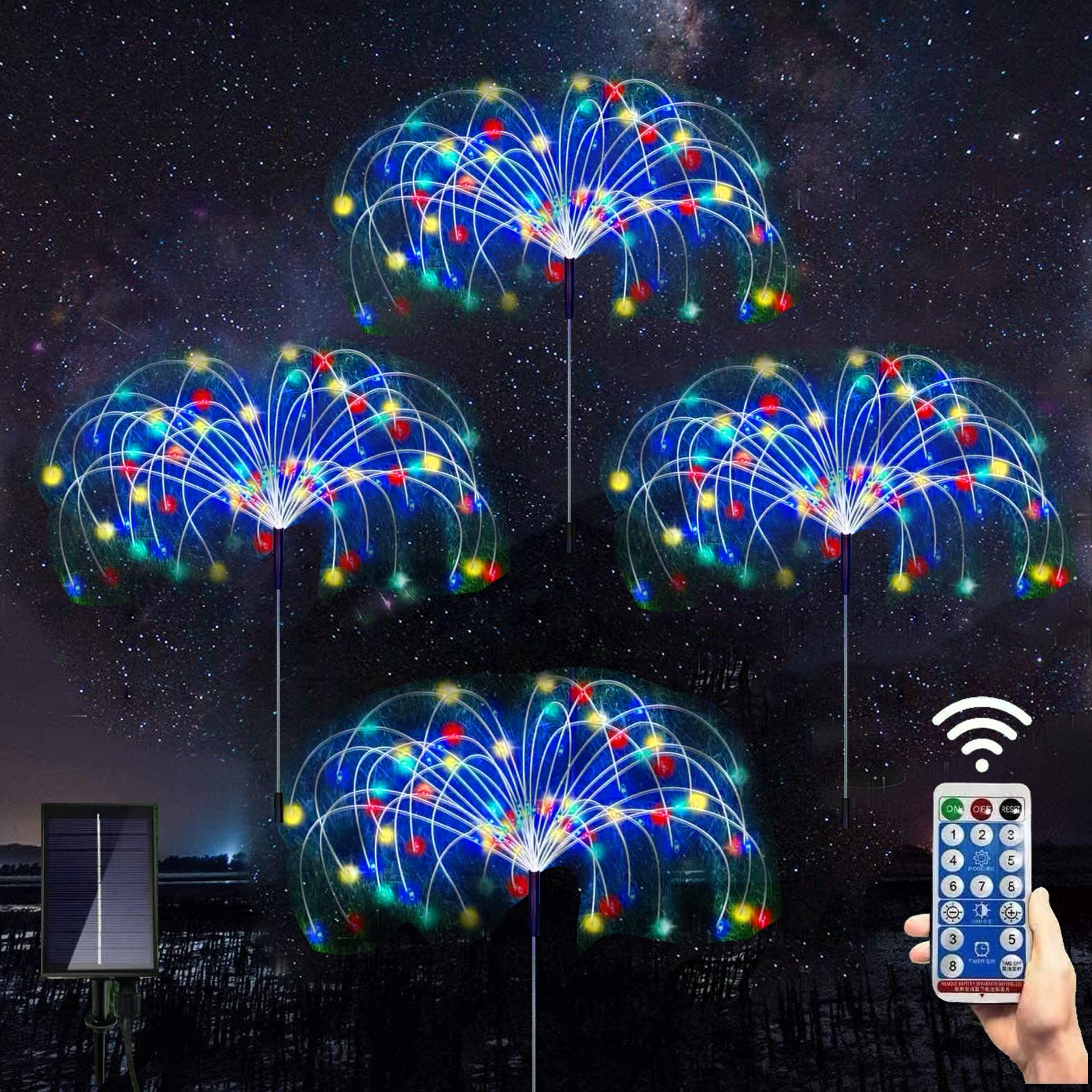 4Pack 240 LED Fireworks Solar Lights - Outdoor Solar Powered Garden Decor Stake Lights for Landscape, Patio, Yard & Party Decorations | Waterproof & Energy Saving for Backyard, Pathway & Wedding Decor