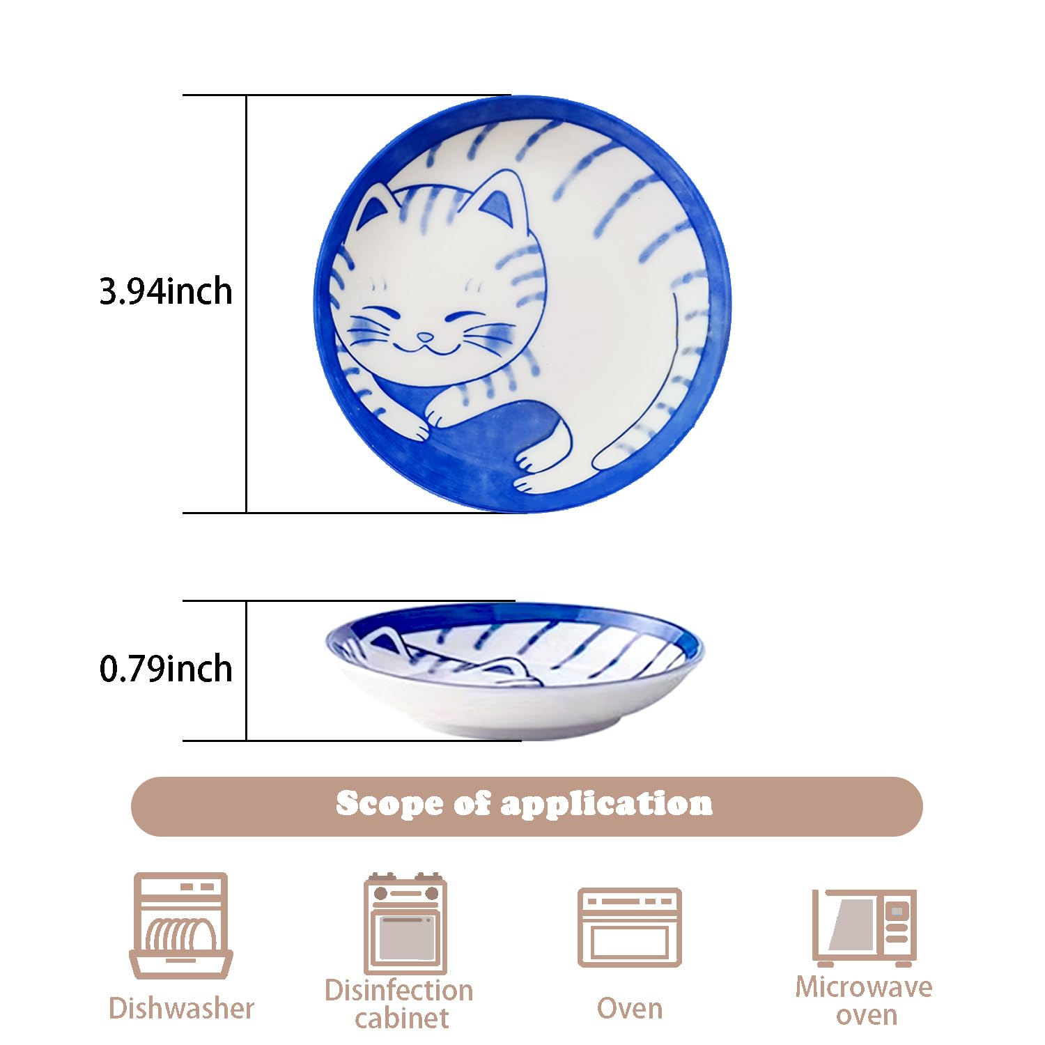 Adorable Cat-Themed Ceramic Dessert Plates Set of 4 - Perfect for Dipping Sauces, Sushi, Appetizers & Soy Sauce - Ideal Cat Lover Gift for Dinnerware Sets (Includes Free Spoon & Fork) - Great for Tea Parties, Japanese Cuisine & Home Decor