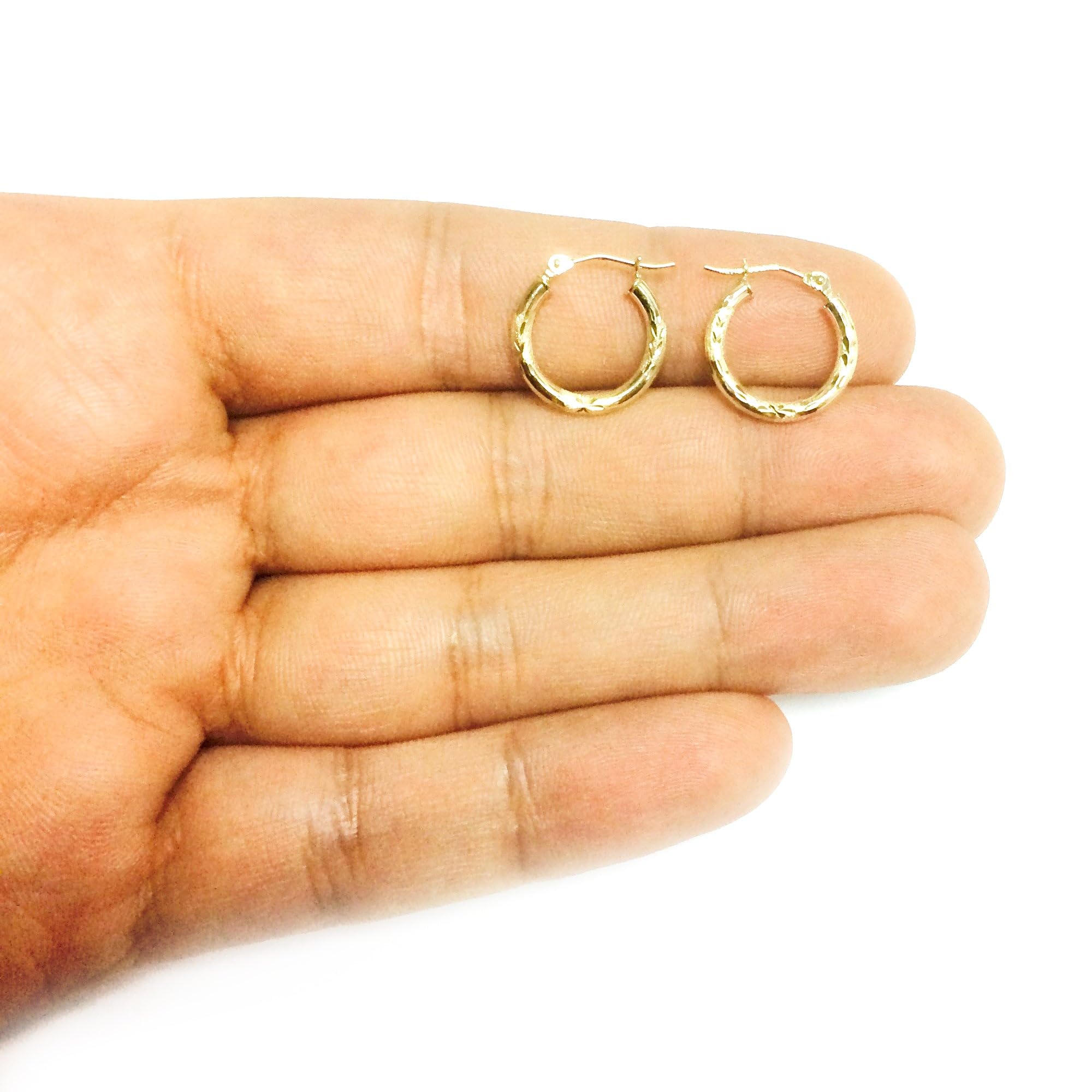 10K Yellow Gold Diamond Cut Round Hoop Earrings 15mm - Elegant & Durable for Everyday Wear, Parties & Gifts