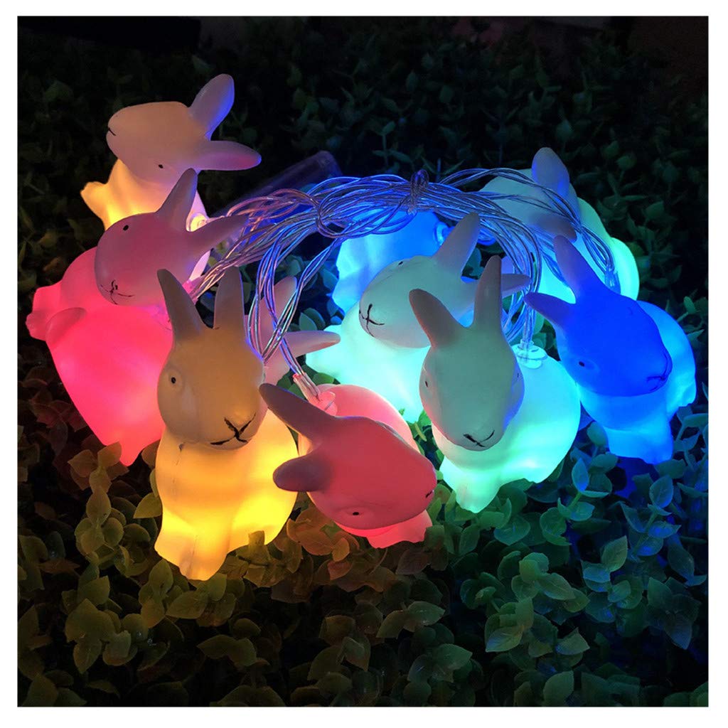 Easter Bunny String Lights - 10LED Colorful & Yellow Battery Operated Fairy Lights for Indoor Outdoor Decor - Perfect for Easter Party, Wedding, Camping, Birthday, Bedroom, Patio & Home Decoration