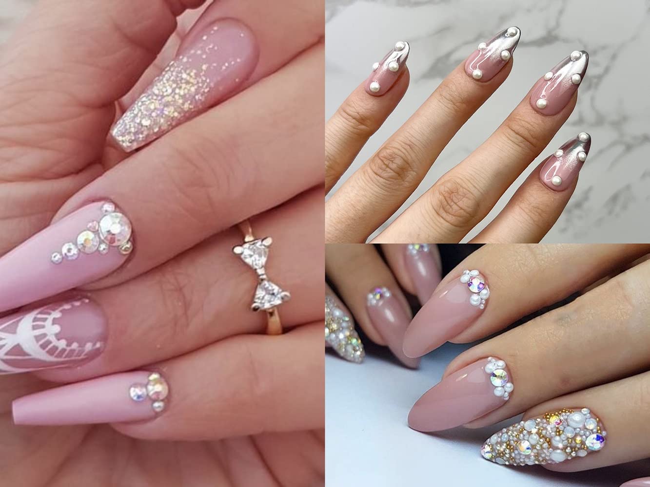 S.A.V.I 12 Grids White Flat Pearls & AB Glass Flat Crystals - Rhinestones for Nail Art Decorations, DIY Manicure Supplies for Women - Perfect for Nail Salon, Home Manicure & Party Glam Looks