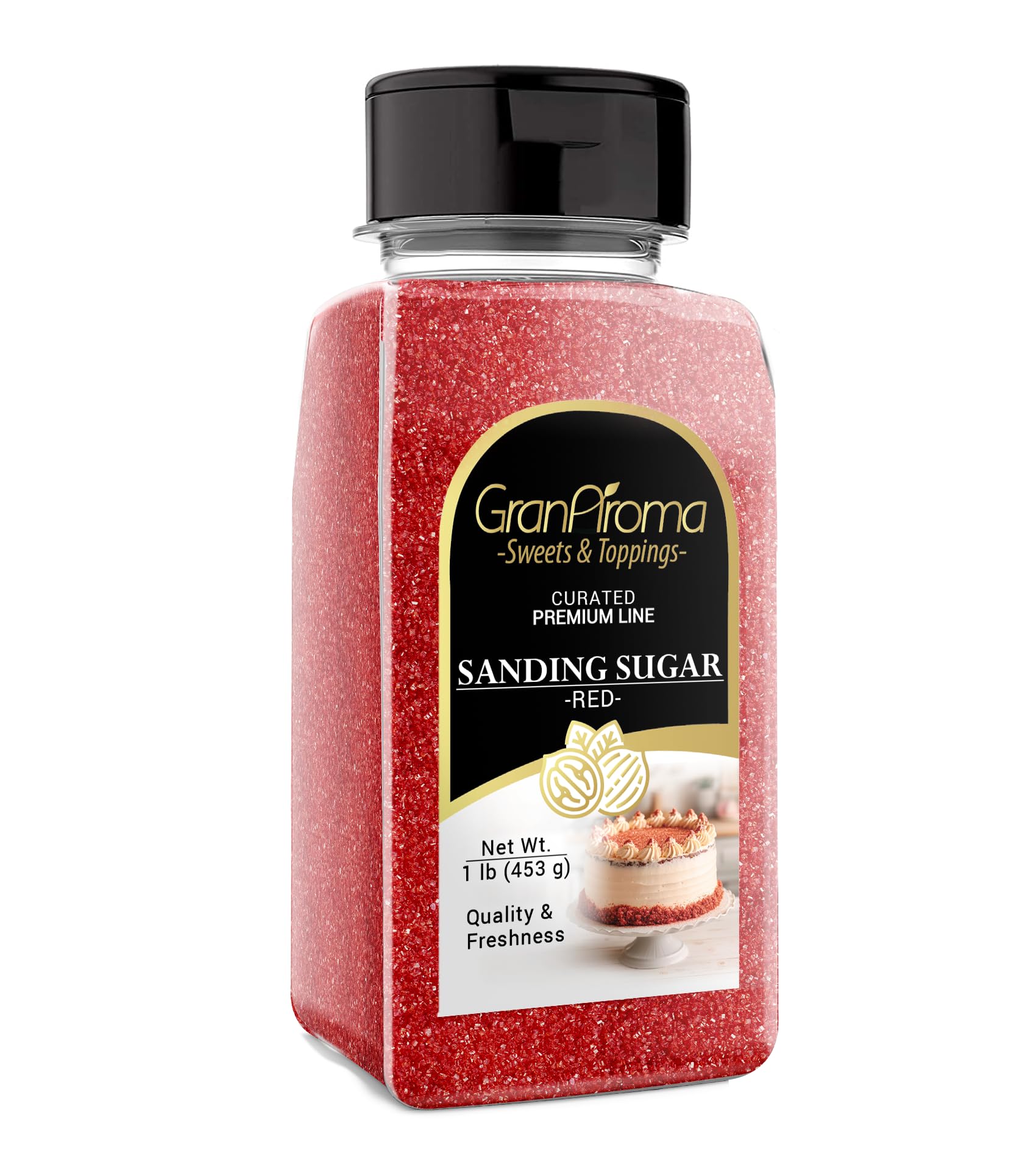 GranAroma Red Sanding Sugar for Decorating Cookies, Cakes & Sweets - Edible Sparkling Sugar for Baking, Desserts & Party Treats - Perfect for Holiday Baking, Wedding Cakes & DIY Desserts
