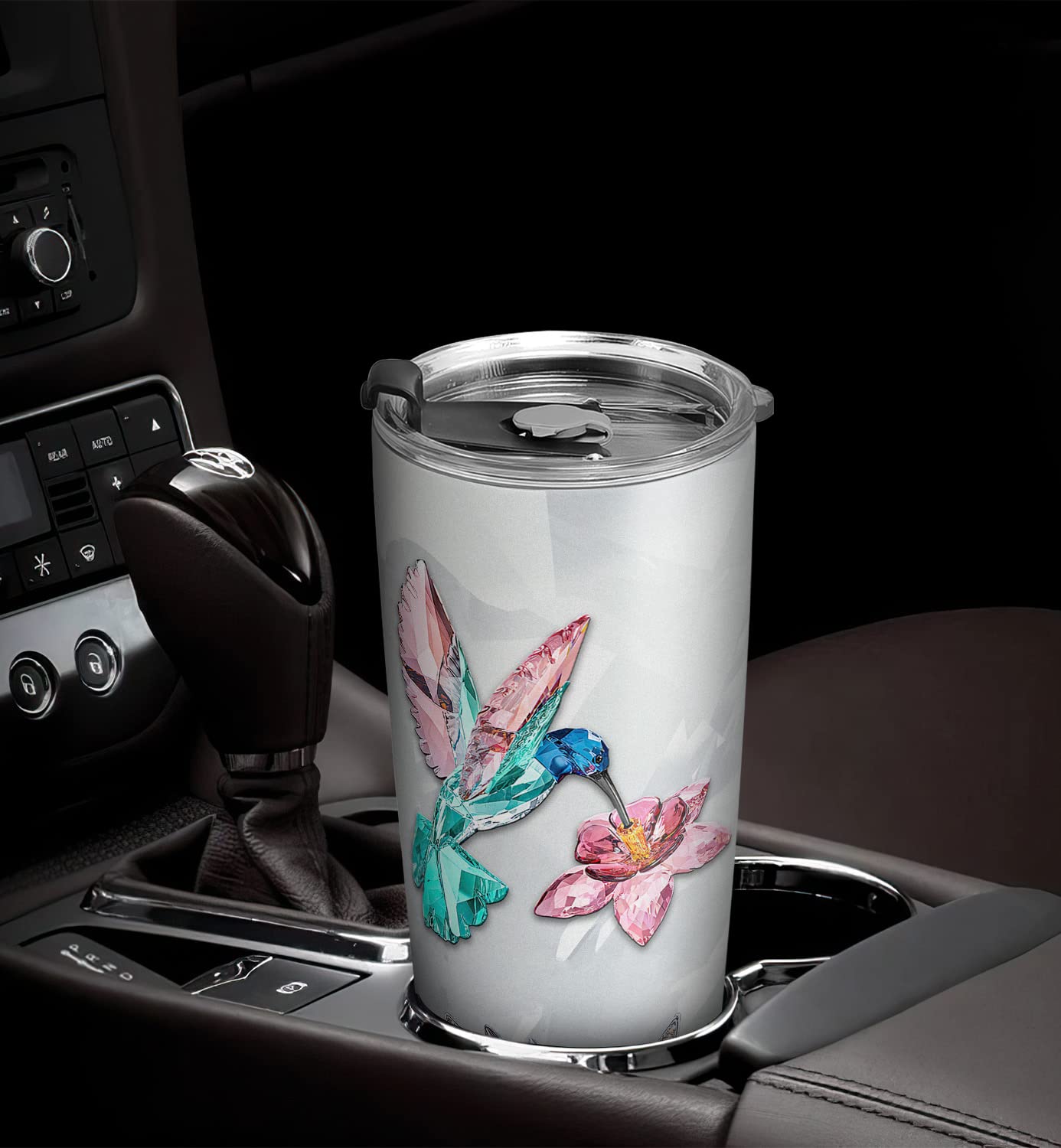 20oz Insulated Hummingbird Tumbler Cup - Leakproof Travel Coffee Mug with Lid, Crystal Jewelry Design - Perfect Valentine's Day Gift, Birthday Gift for Women (Great for Office, Travel & Outdoor Activities)