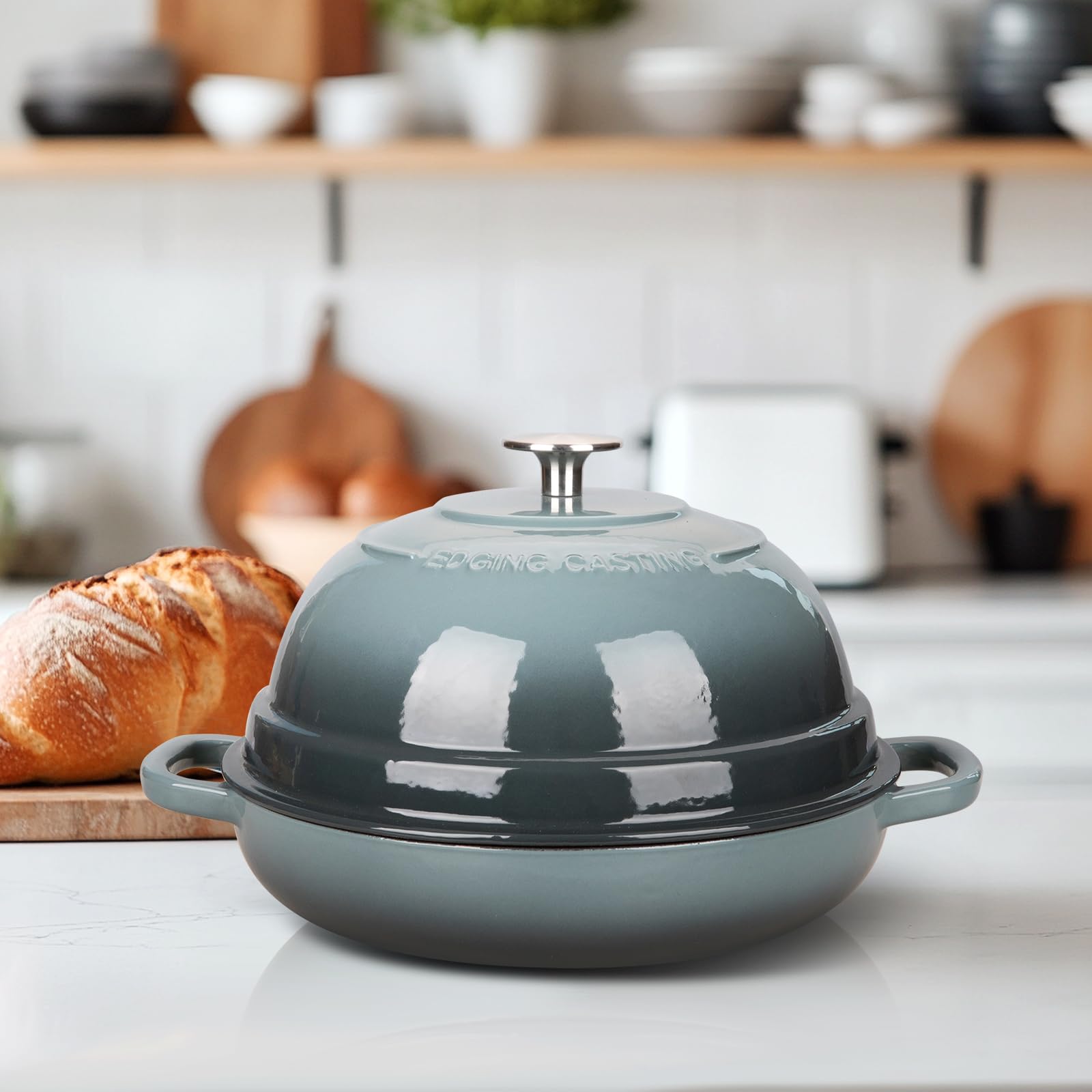6 Quart Enameled Cast Iron Dutch Oven with Lid - Round Bread Baking Pot for Homemade Sourdough, Artisan Loaves & No-Knead Bread | Slate Blue Color | Perfect for Camping, Oven Baking & Kitchen Cooking