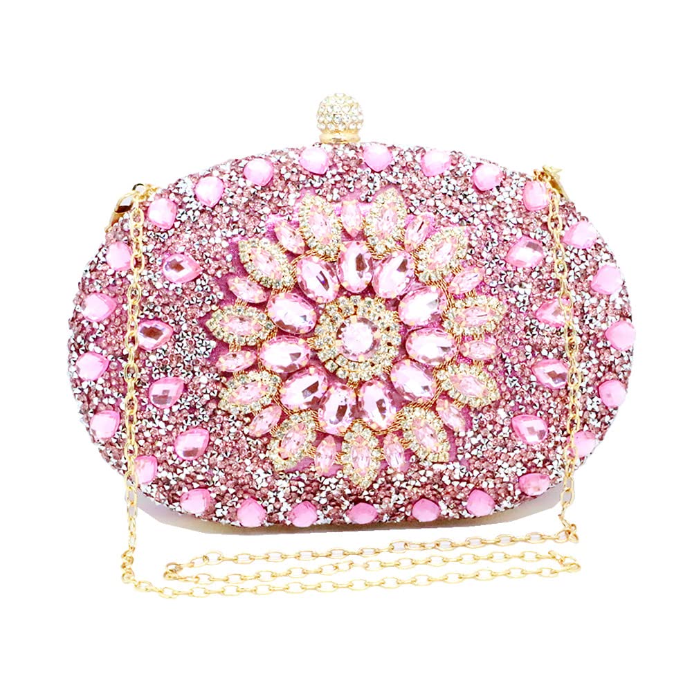 Chaliwini Women's Luxury Evening Clutch Purse - Nude Glitter Rhinestone Handbag for Bride, Party & Special Occasions | Elegant Multicolor Wedding Wallet & Formal Event Accessory