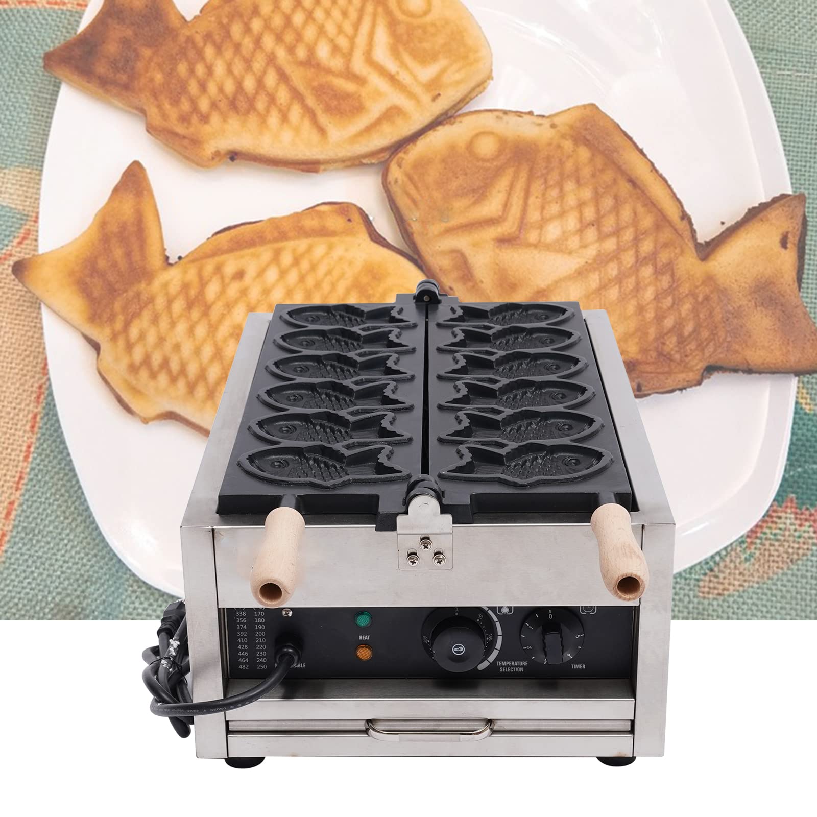 Commercial Electric Fish Waffle Maker Machine - 6Pcs Nonstick Fish-Shaped Waffle Iron, 110V 3KW Stainless Steel - Perfect for Restaurants, Cafes, Snack Shops & Home Breakfast Cooking