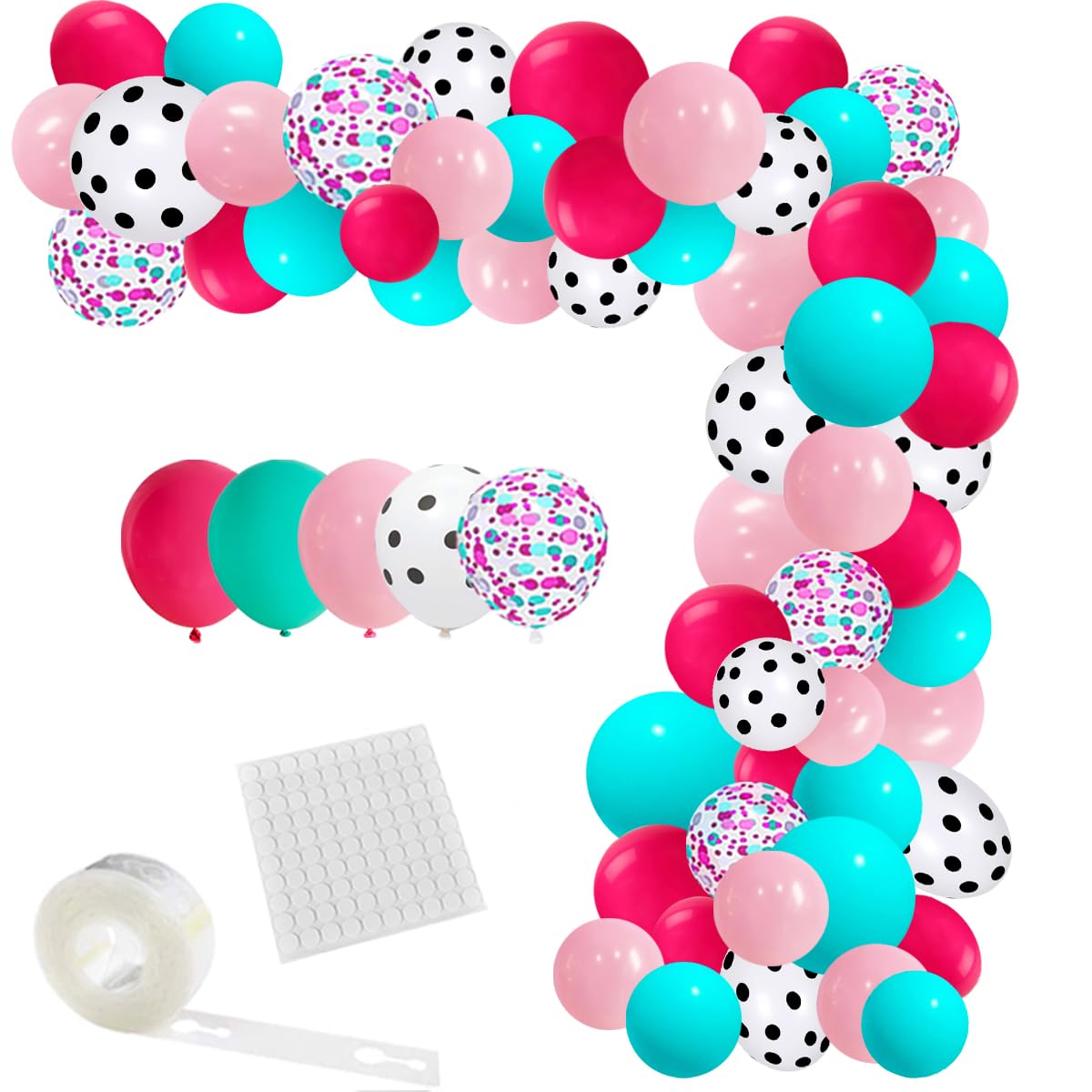 110PCS Hot Pink Teal Blue Garland Arch Kit - Turquoise Blue Rose Red Light Pink Confetti Balloons for Birthday, Wedding, Baby Shower & Gender Reveal Party Decorations | Perfect for Surprise Themed Celebrations and Festive Home Decor