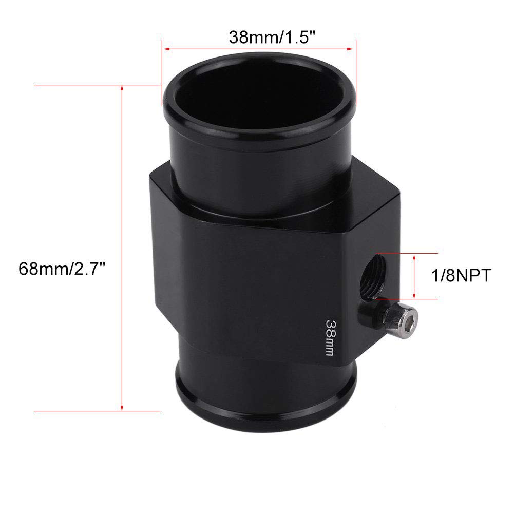 Black Aluminum Water Temperature Gauge - 38mm Radiator Sensor Adapter with Hose Clamps | Universal Fit for Car, Truck & Motorcycle Cooling Systems