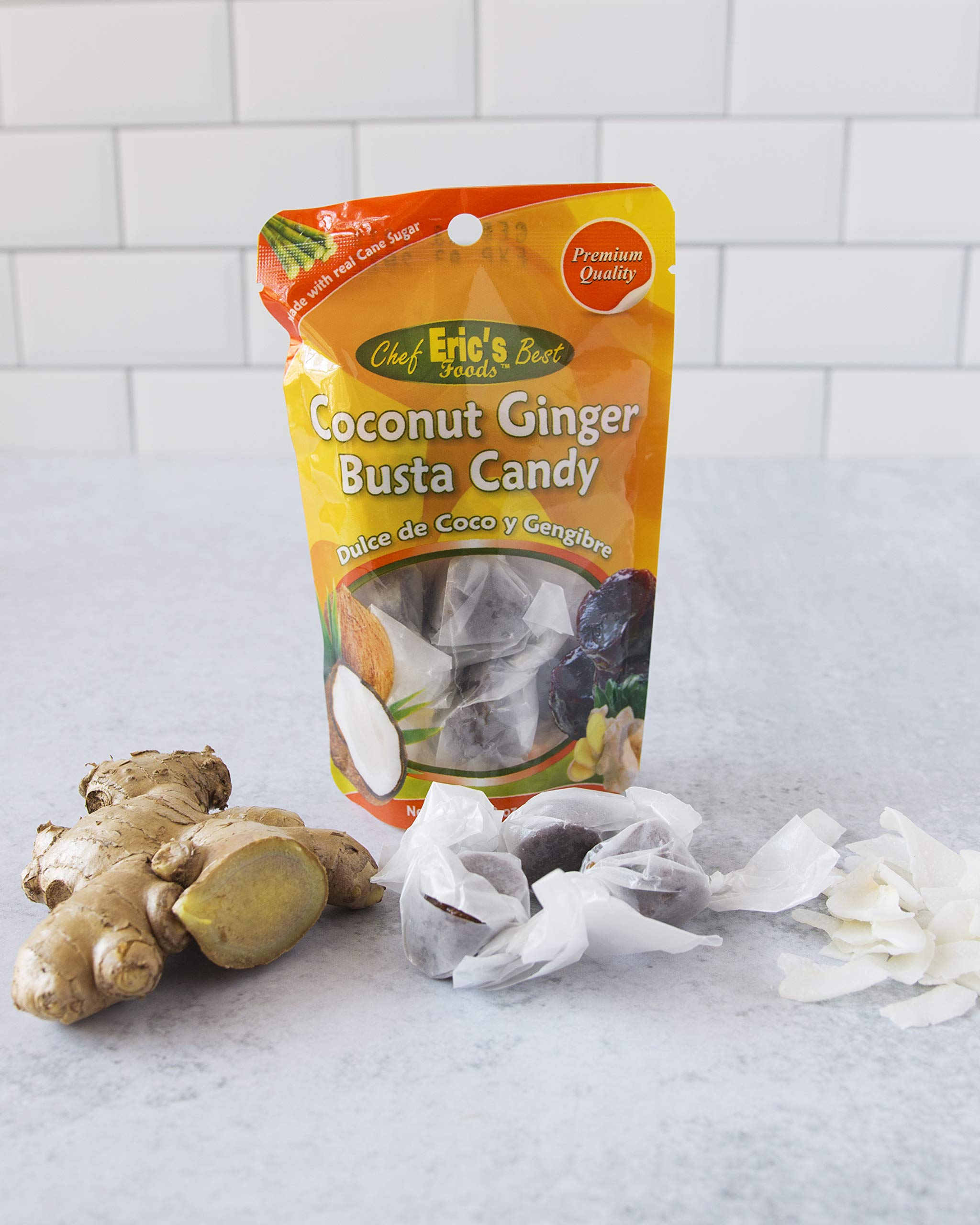 Chef Eric's Coconut Ginger Busta Candy - Authentic Jamaican Candy (2 oz Pack of 3) - Perfect for Snacking, Gifts & Caribbean Flavor Lovers