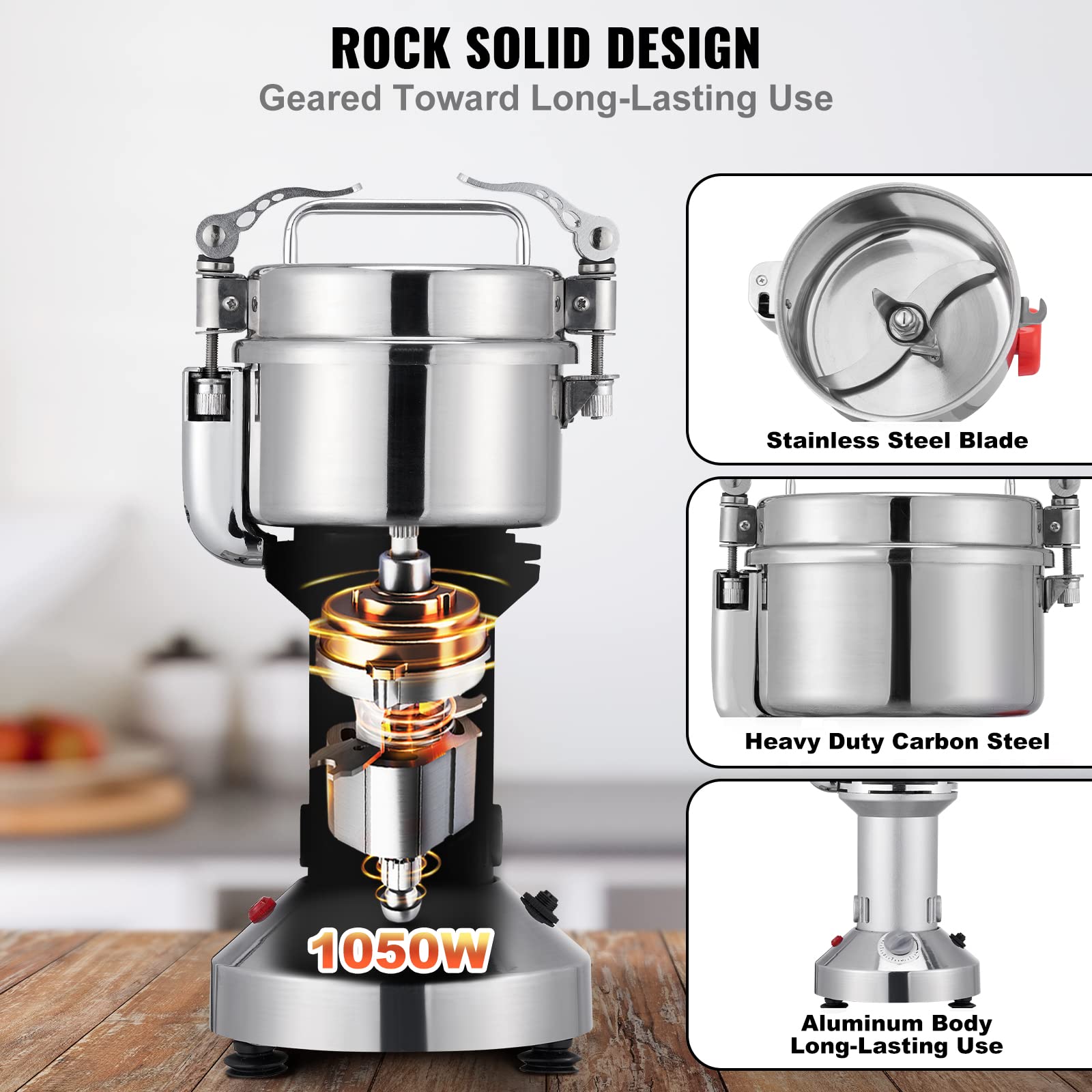 VEVOR 150g Commercial Electric Grain Grinder - 1050W High-Speed Stainless Steel Mill for Coffee, Corn, Pepper & Dry Cereals | Perfect for Home Kitchens, Bakeries & Coffee Shops