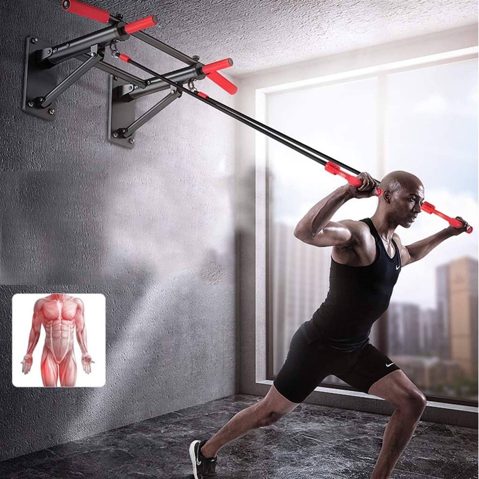 Foldable Wall-Mounted Chin Up Bar - Double Pole Home Gym Equipment for Pull Ups & Strength Training | Perfect for Indoor Workouts, Home Fitness & Small Spaces