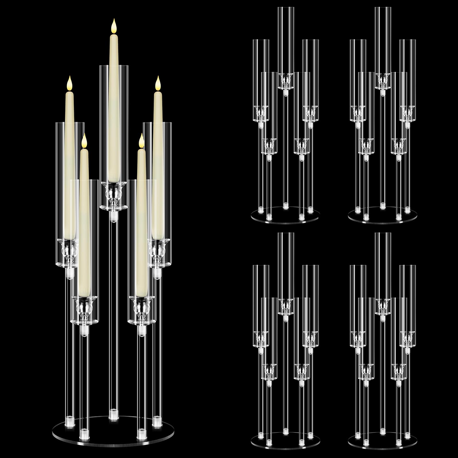 4-Piece 5-Arm Acrylic Candelabra Set - 27