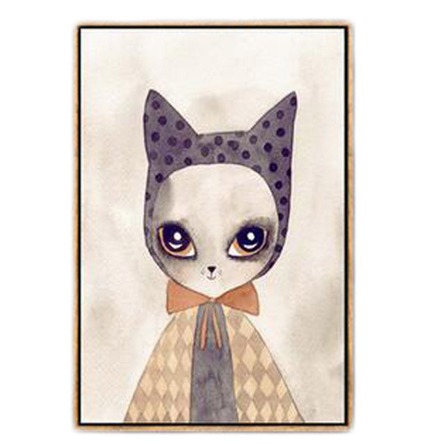 Nordic Rabbit Girl Canvas Wall Art - Hand-Painted Modern Home Decor for Living Room, Bedroom & Office - Perfect for Boho & Scandinavian Style Interiors