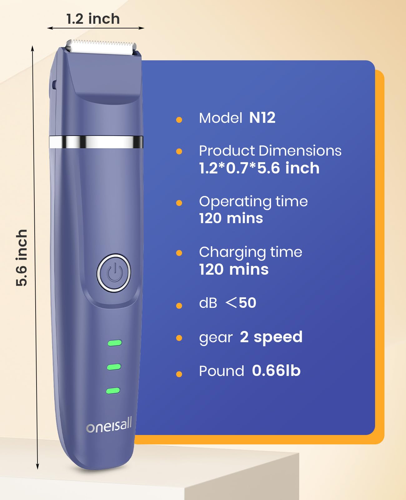 Oneisall 4-in-1 Cordless Dog Grooming Kit - 2-Speed Clippers, Low Noise Paw Trimmer & Rechargeable Quiet Nail Grinder for Dogs & Cats (Blue) | Professional Pet Grooming at Home for Small & Medium Breeds