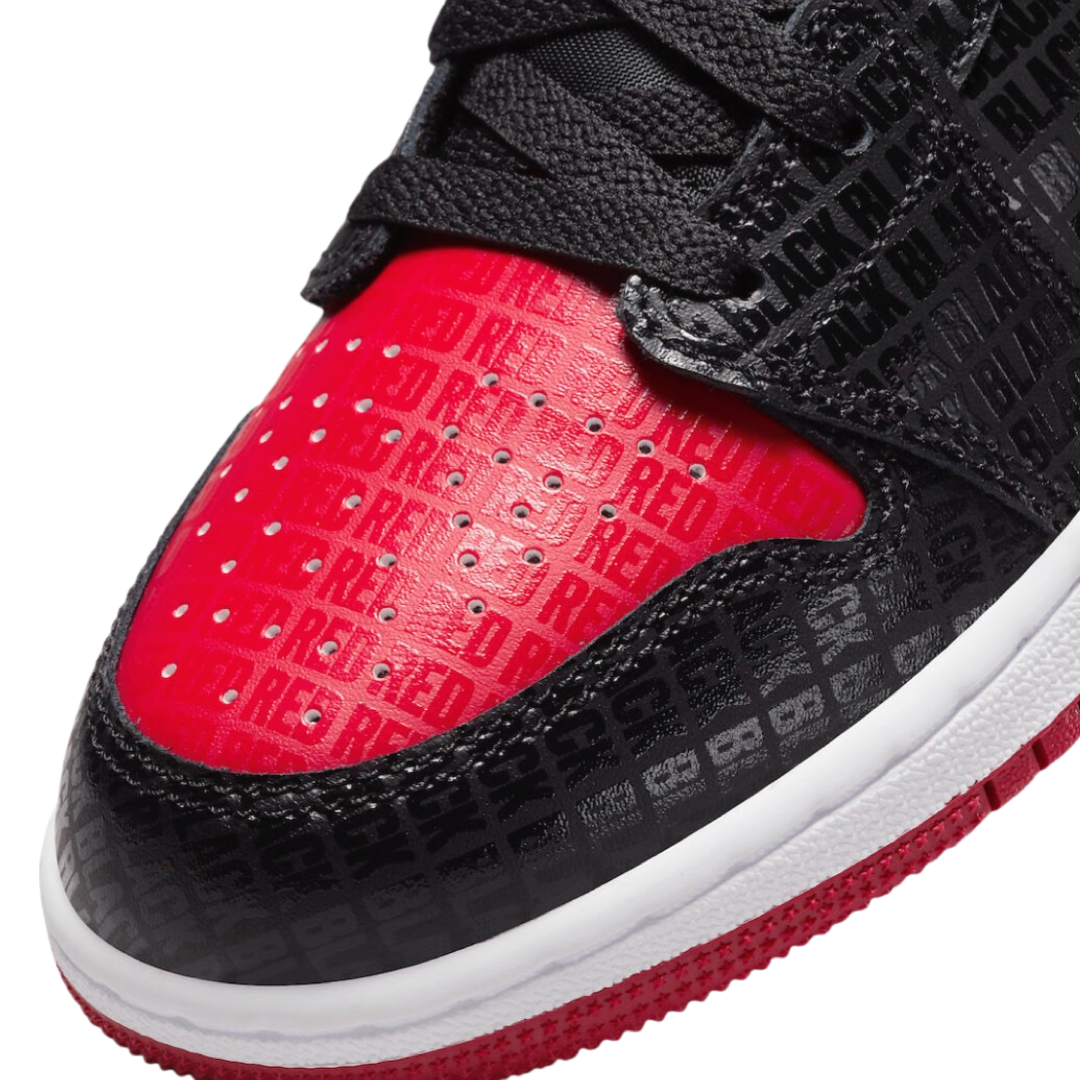 Air Jordan 1 Mid GS BRED Text Black Gym Red White Basketball Shoes for Kids - Perfect for School, Sports & Casual Wear
