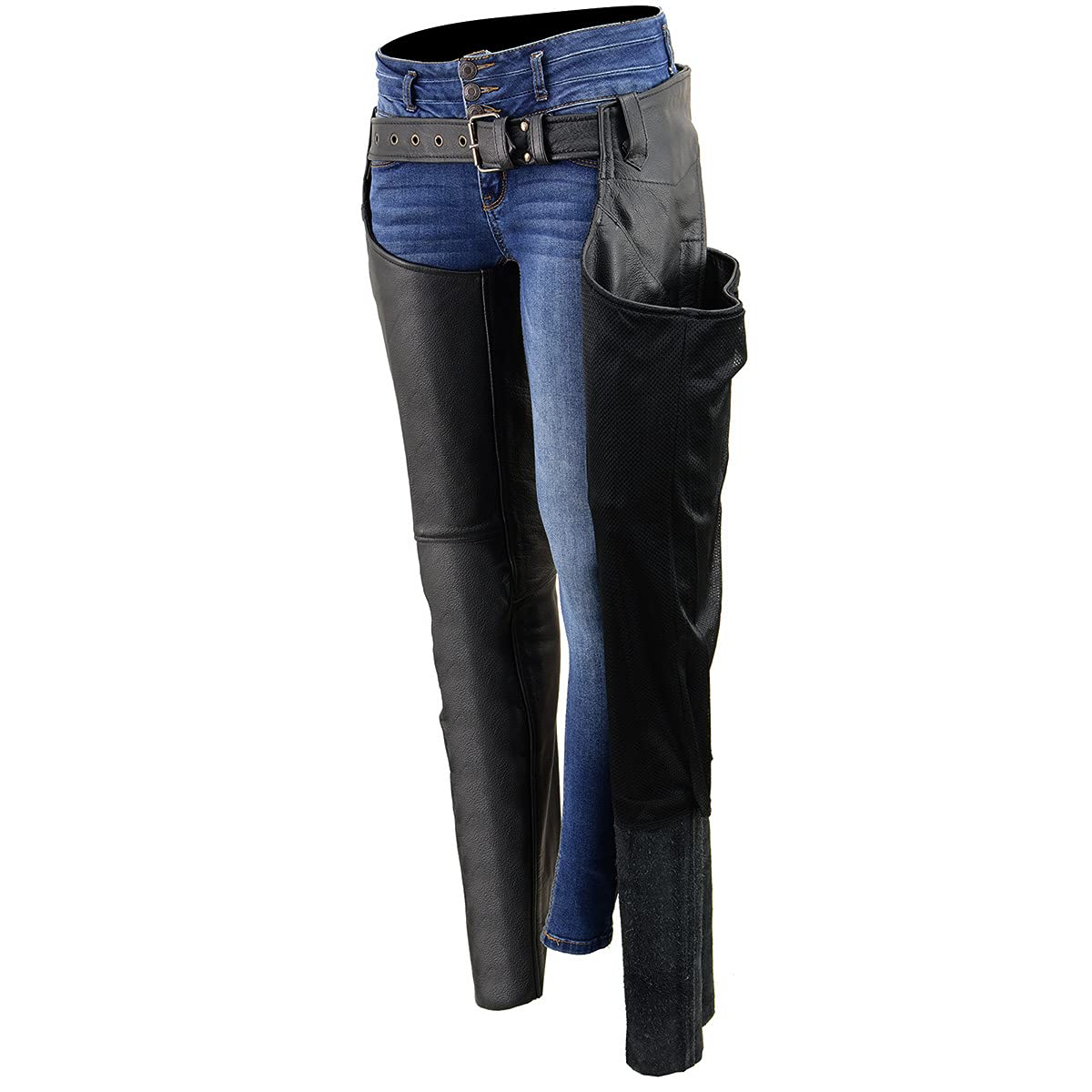 Milwaukee Leather LKL6700 Women's Classic Black Leather Chaps with Hip Pocket - Motorcycle Riding Gear for Harley & Cruiser Bikes - Perfect for Bikers & Outdoor Adventures