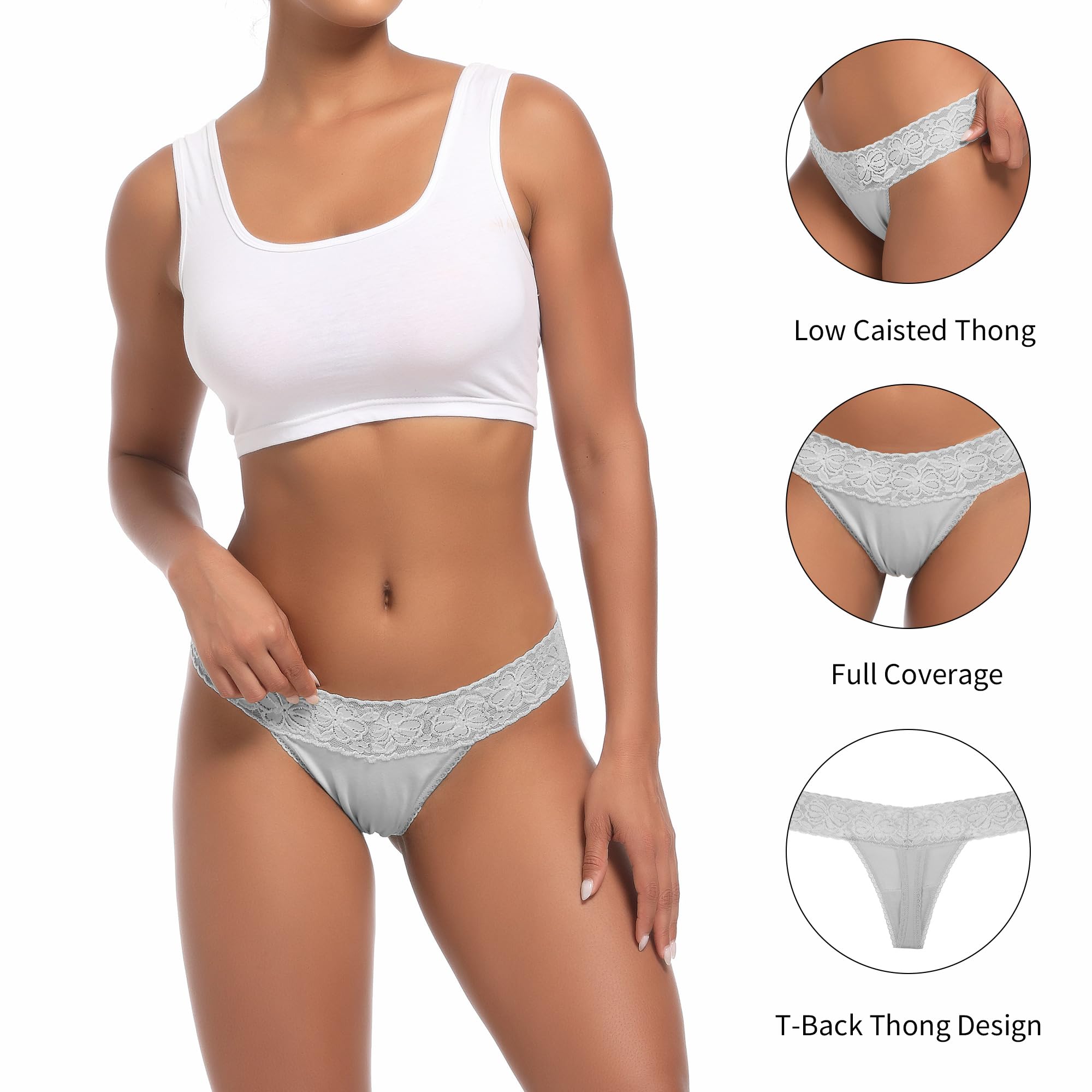 10 Pack Seamless Lace Thongs for Women - Plus Size Breathable Cotton Underwear - Low Rise T-Back No Show Panties - Comfortable for Daily Wear, Workout & Travel