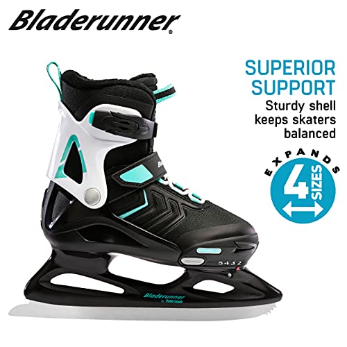 Rollerblade Bladerunner Ice XT Adjustable Girls' Ice Skates - Black & Teal - Perfect for Junior Figure Skating & Recreational Ice Skating