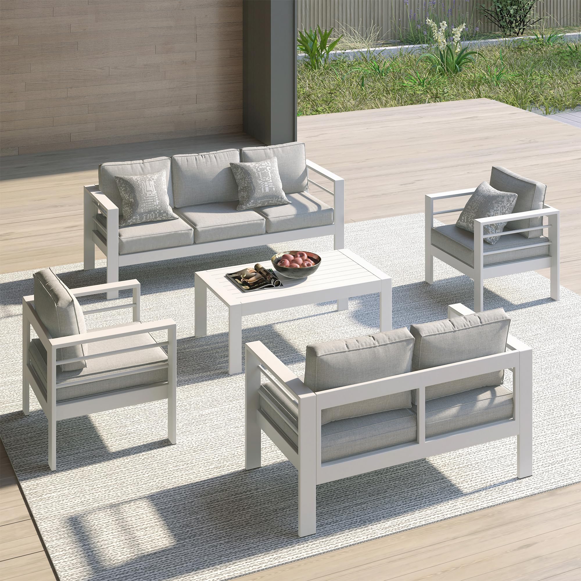 All-Weather Aluminum Outdoor Coffee Table - Modern Rectangle Patio Table for Balcony, Garden & Backyard - Light Grey - Perfect for Outdoor Lounging, Entertaining & Relaxation