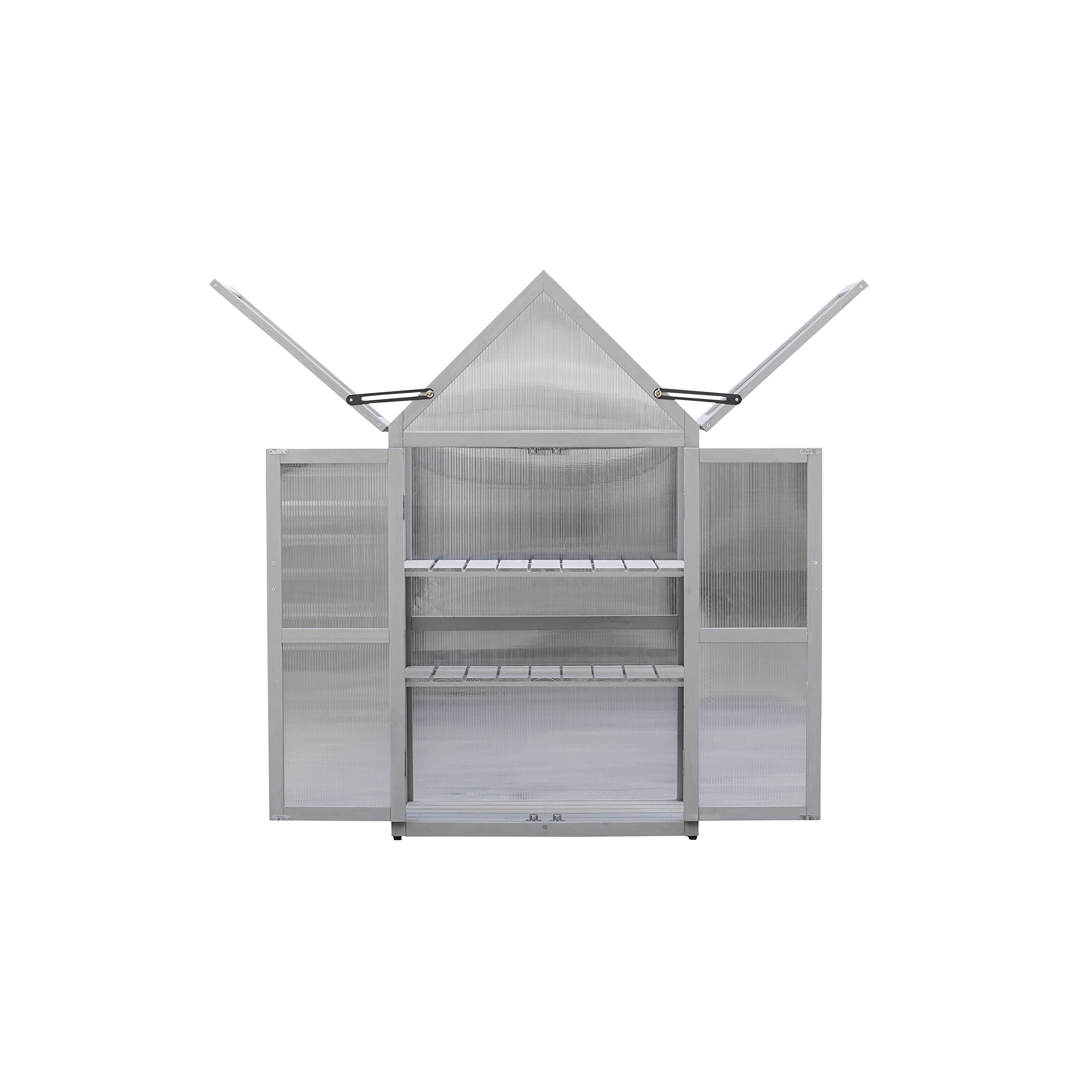 Upgraded Mini Greenhouse Kit for Outdoor & Indoor Use - Adjustable Shelving Small Wood Cold Frame Plant Stand Cabinet for Garden, Patio, Balcony, Apartment & Porch - UV-Resistant Gray Greenhouse for Herbs, Flowers & Seedlings