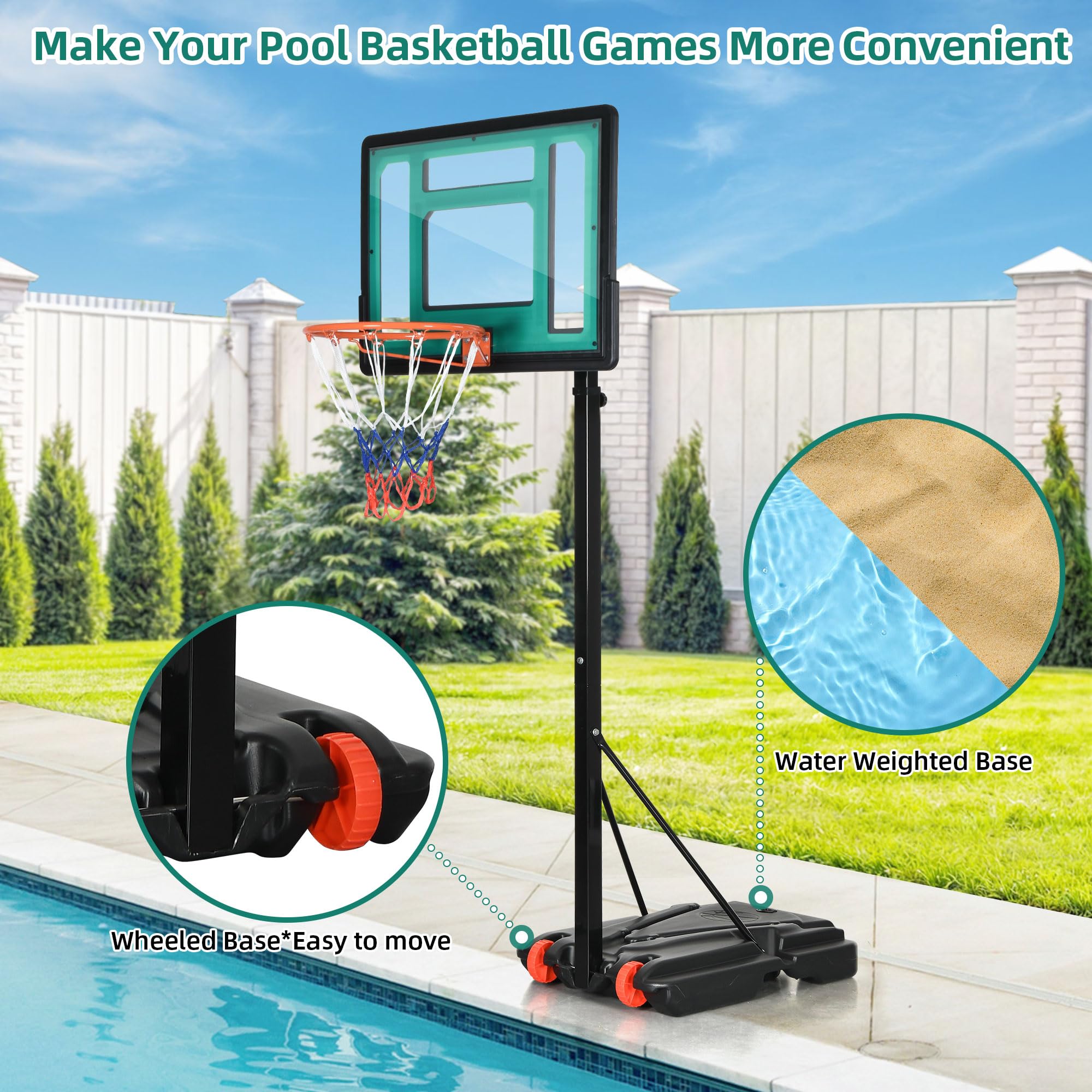 YITAHOME Portable Adjustable Basketball Hoop - Indoor & Outdoor Pool Basketball Goals for Kids & Adults, Perfect for Backyard, Driveway, and Beach Fun