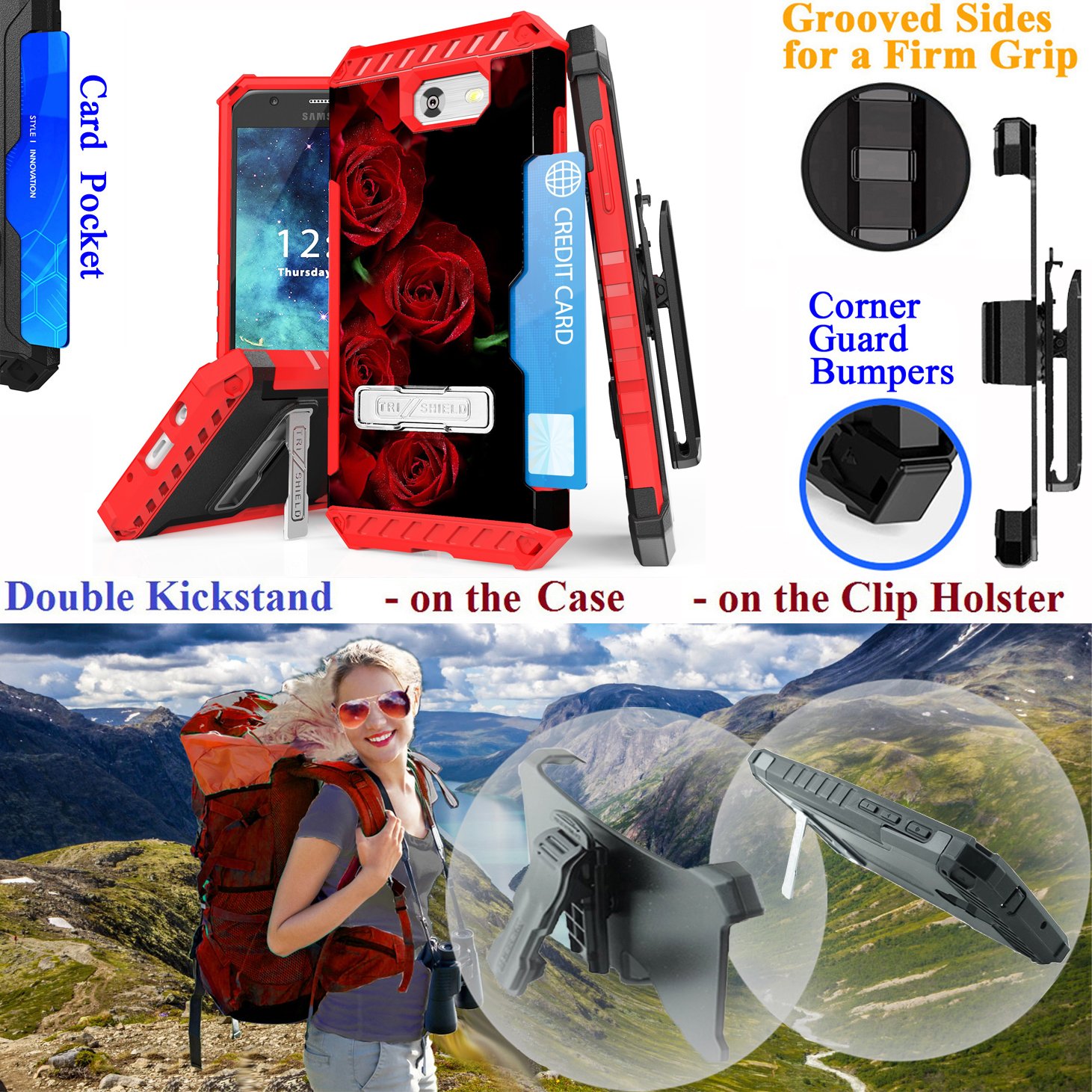 Samsung J3 Luna Pro Case with Belt Clip & Kickstand for Outdoor Use