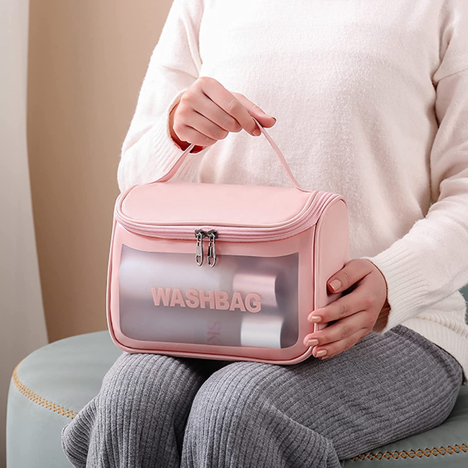 Waterproof Pink Cosmetic Bag for Travel & Makeup - 13.5cm Portable Organizer