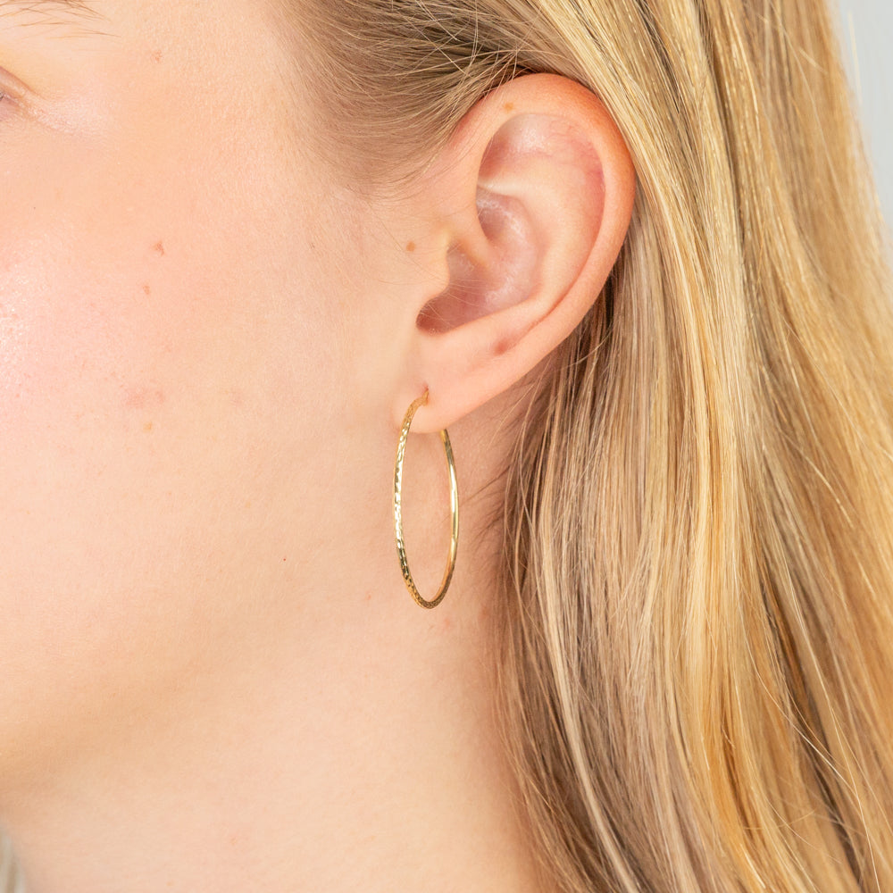 9ct Yellow Gold 30mm Diamond Cut Hoop Earrings for Women - Elegant Everyday Jewelry for Work, Party & Special Occasions