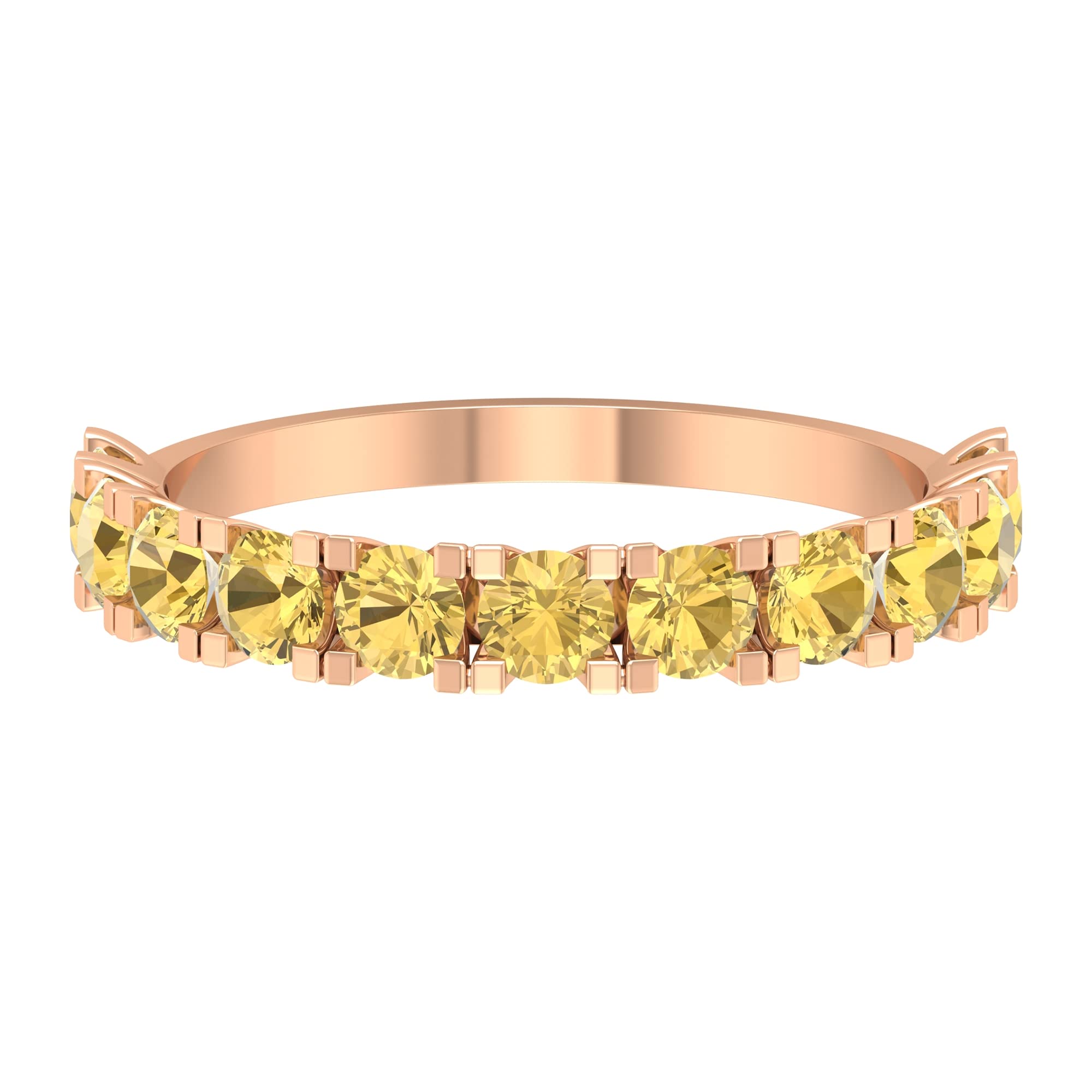 Natural Citrine Half Eternity Ring for Women - 14K Solid Gold Minimalist Citrine and Gold Semi Eternity Band - Perfect for Anniversary Gifts, Bridal Jewelry & Everyday Elegance