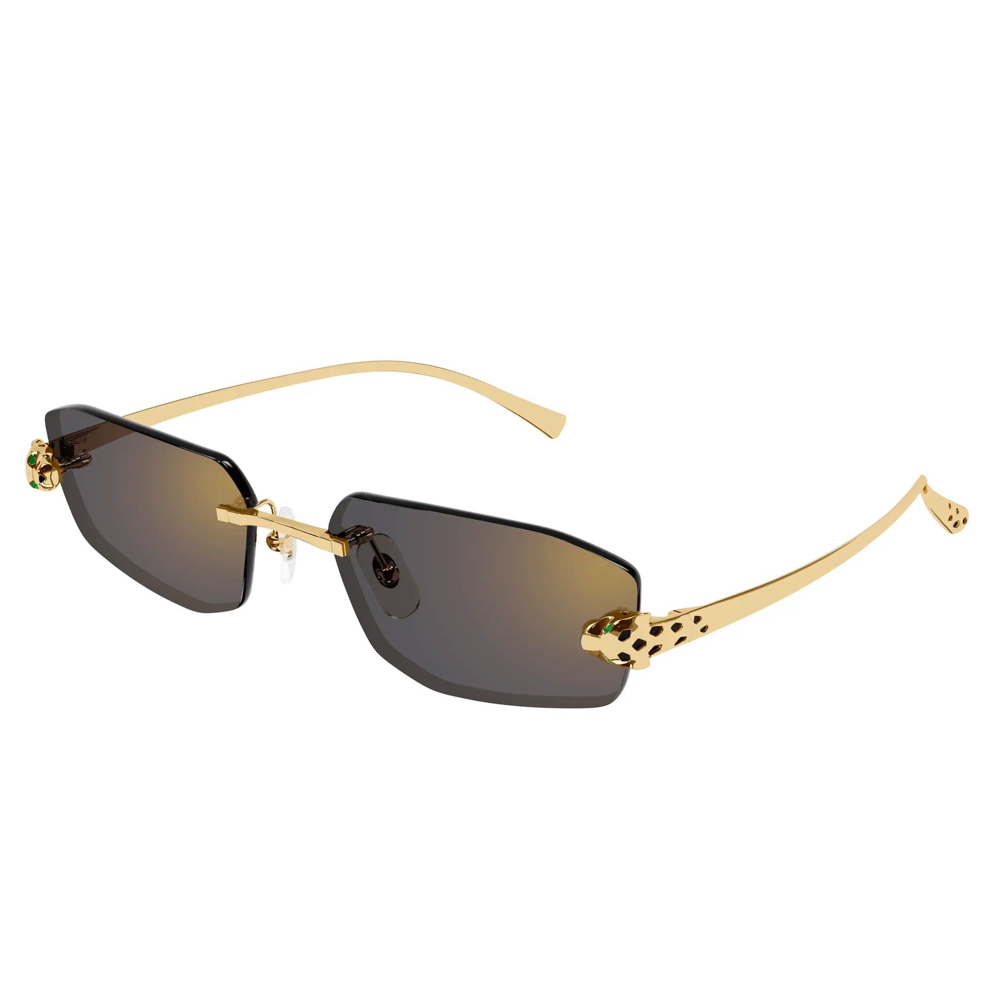 Cartier CT0474S 001 Panthere De Cartier Gold Grey Rimless Sunglasses for Women - Luxury Designer Shades for Driving, Beach & Outdoor Activities