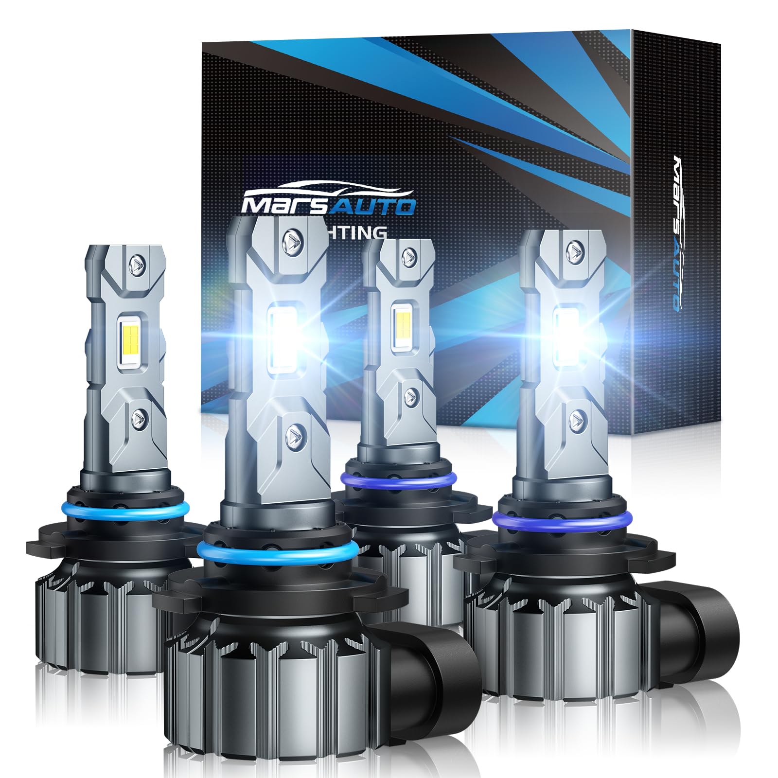 Marsauto M1S 2024 9005/HB3 9006/HB4 LED Bulbs Combo - 48000LM Super Bright 6000K Cool White - IP68 Waterproof - Plug and Play Installation in 3 Minutes - Pack of 4 - Perfect for Fog Lights, Headlights, and Off-Road Driving