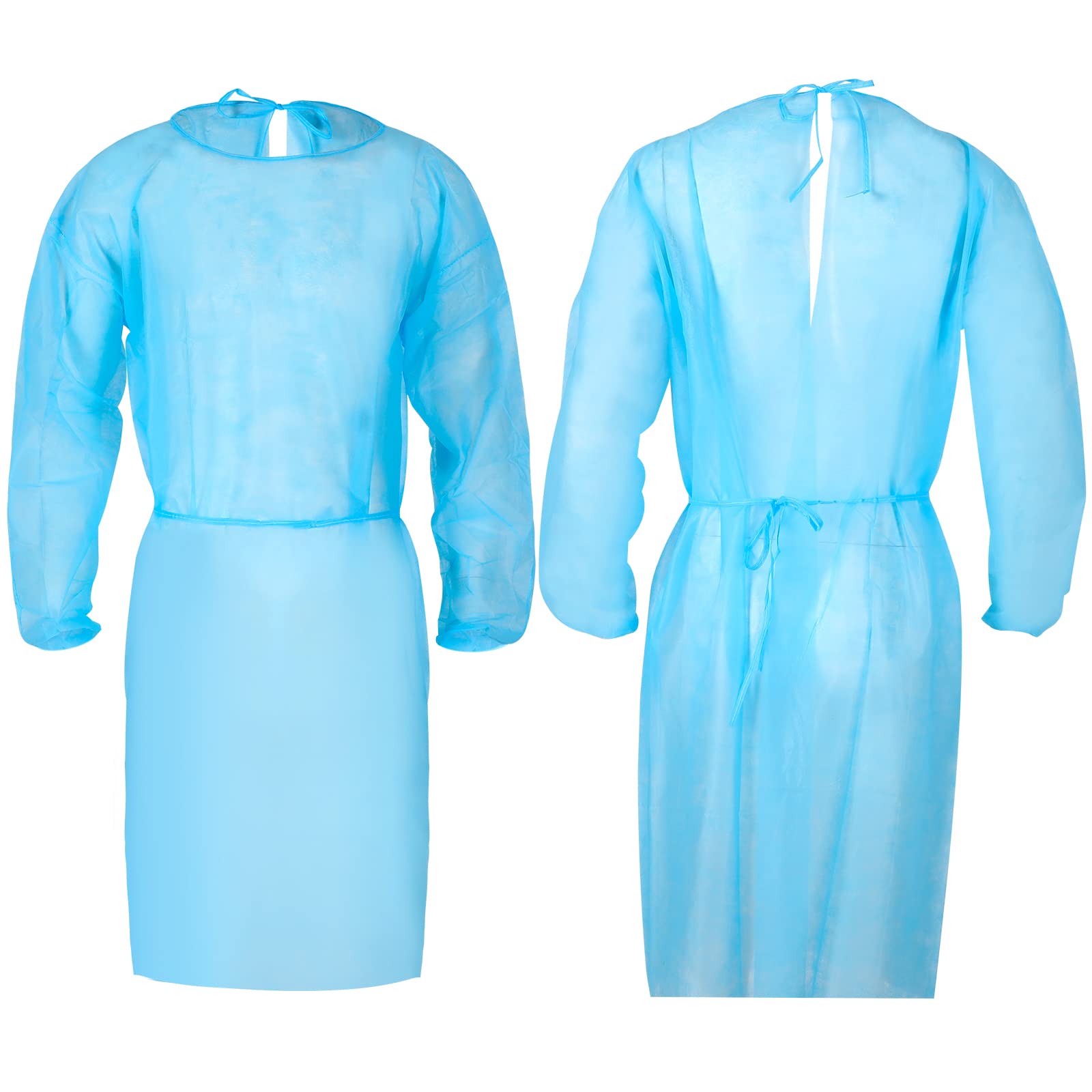 Xuhal 80 Pack Disposable Isolation Gowns - Bulk PPE Gowns with Fully Closed Design & Double Tie Back Elastic Cuffs - Unisex Medical Protective Wear for Home Isolation, Labs, Dental Clinics, Beauty Salons & Tattoo Studios (Blue) - Ideal for Infection Control & Hygiene Protection in Healthcare & Personal Care Settings