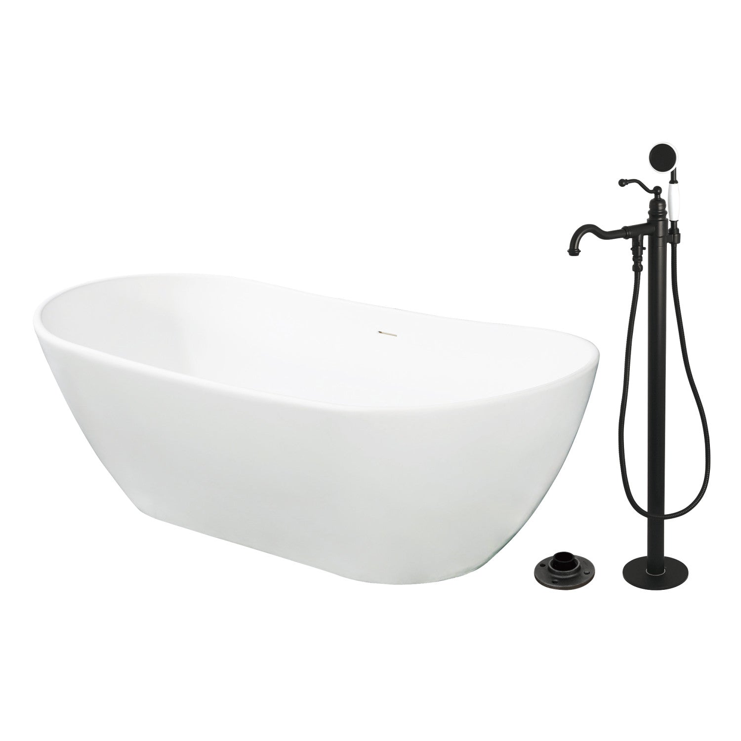 Arcticstone KRTRS7232130AL 72-Inch Freestanding Oval Bathtub with Matte Black Faucet Combo - Solid Surface Double Ended Soaking Tub for Luxury Bathroom & Spa Relaxation